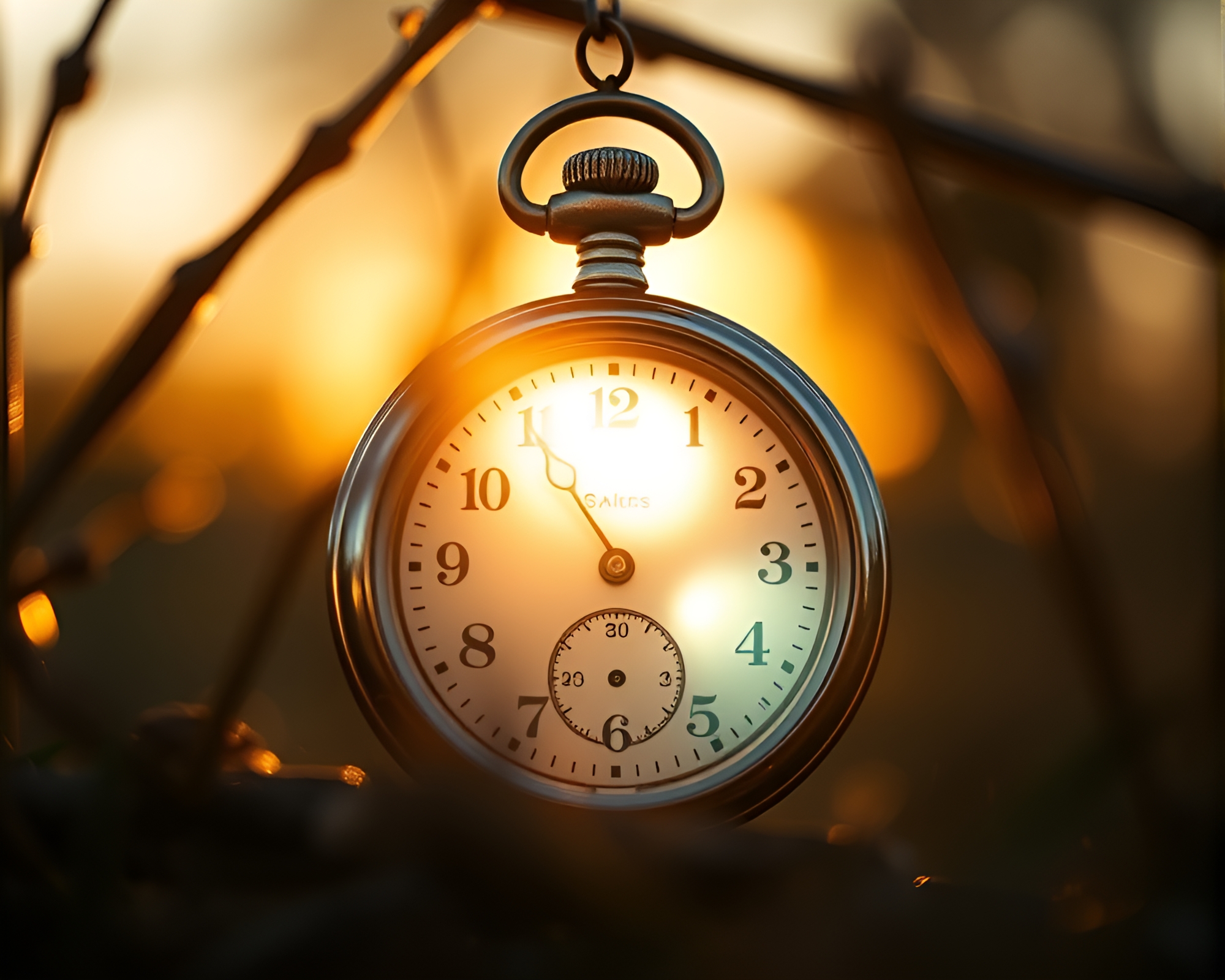 Enchanted Pocket Watch in Natural Frame at Sunset – free AI stock image