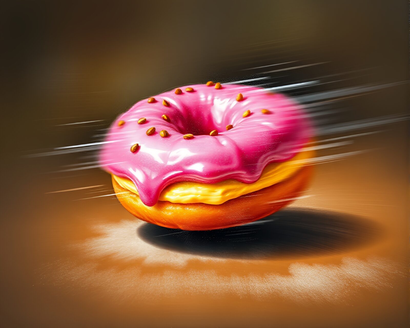 Vibrant chalk illustration of a jelly-filled doughnut in motion