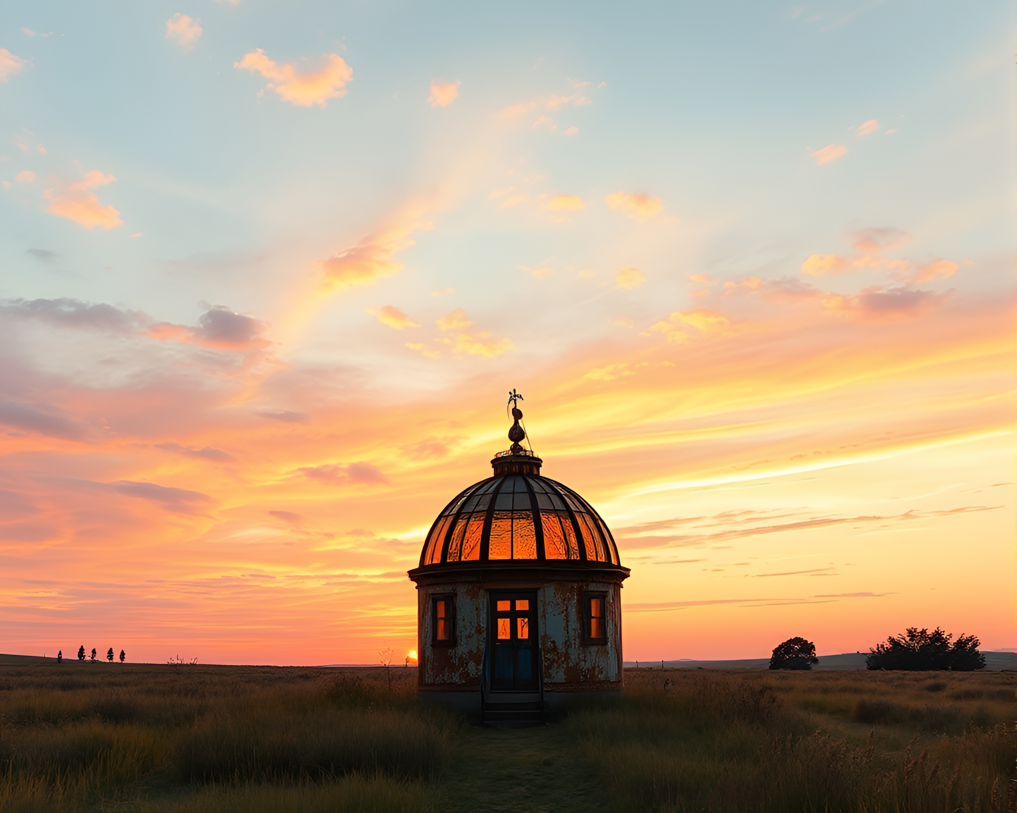 Pastel Sunrise Stained Glass Dome Creation – free AI stock image