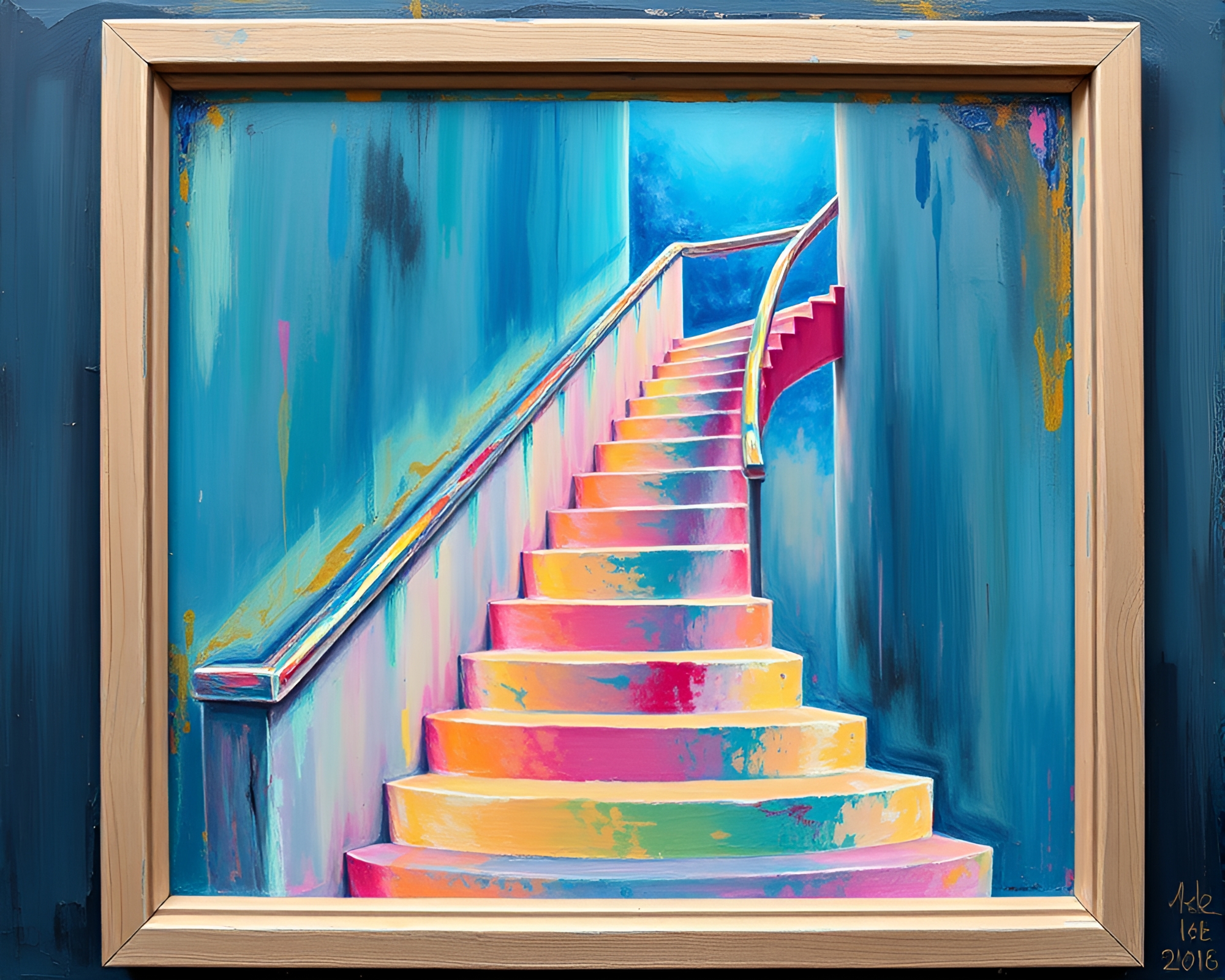 Surreal Escher Staircase in Neon Pastel Palette Knife Art – free AI stock image