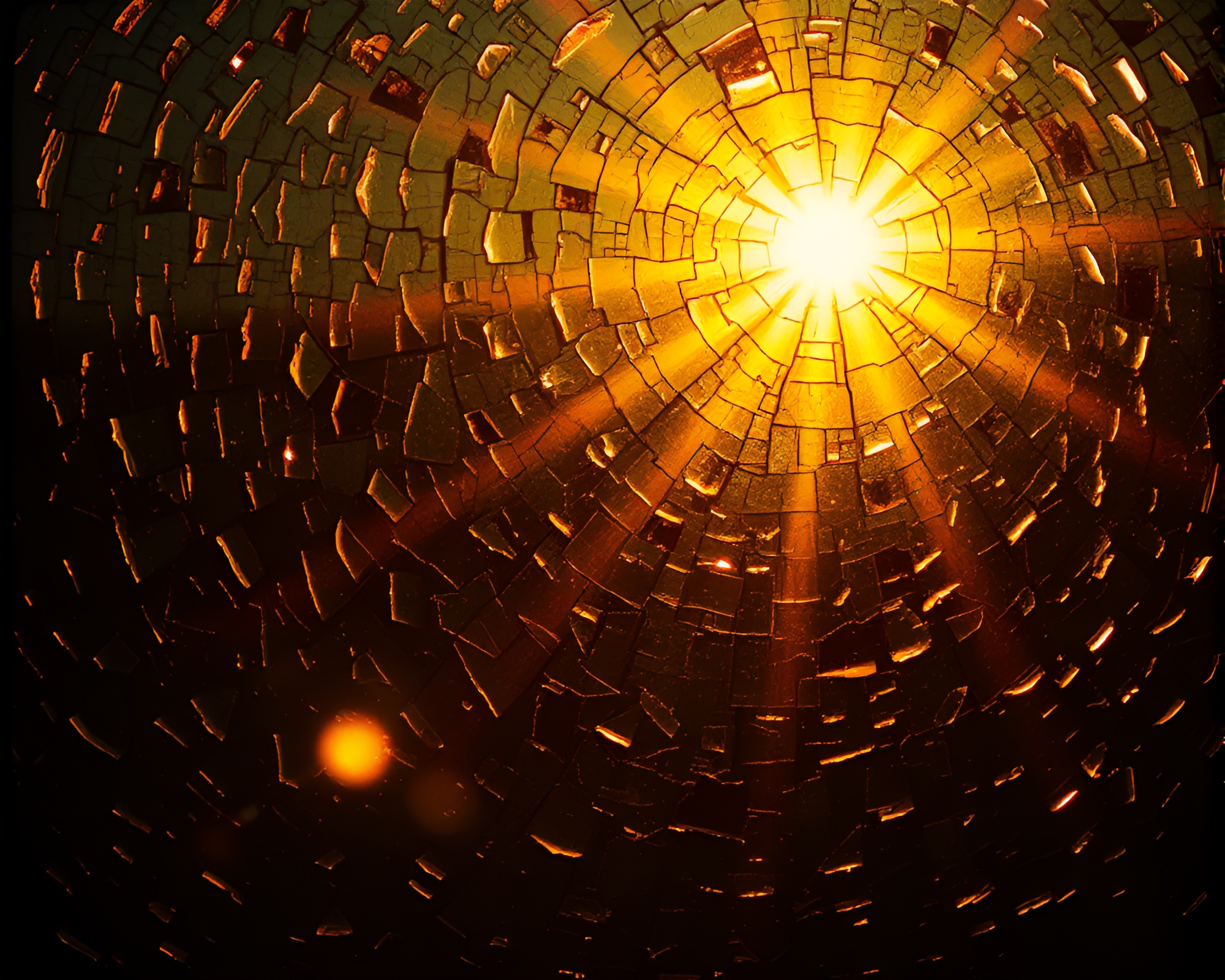 Sunlit Mosaic Fragments in Retro Hot Spring – free AI stock image