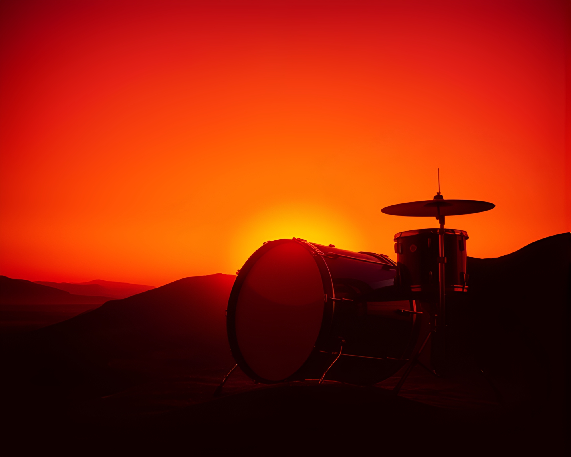 Surreal Drummer Bathed in Sunset Glare – free AI stock image