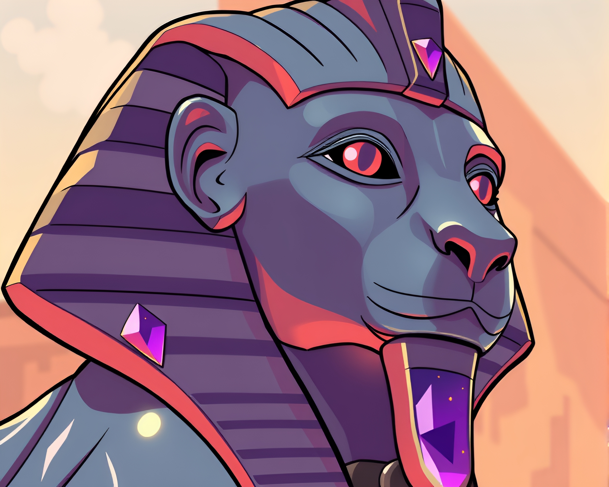 Majestic Sphinx Statue Close-Up in Cartoon Style – free AI stock image