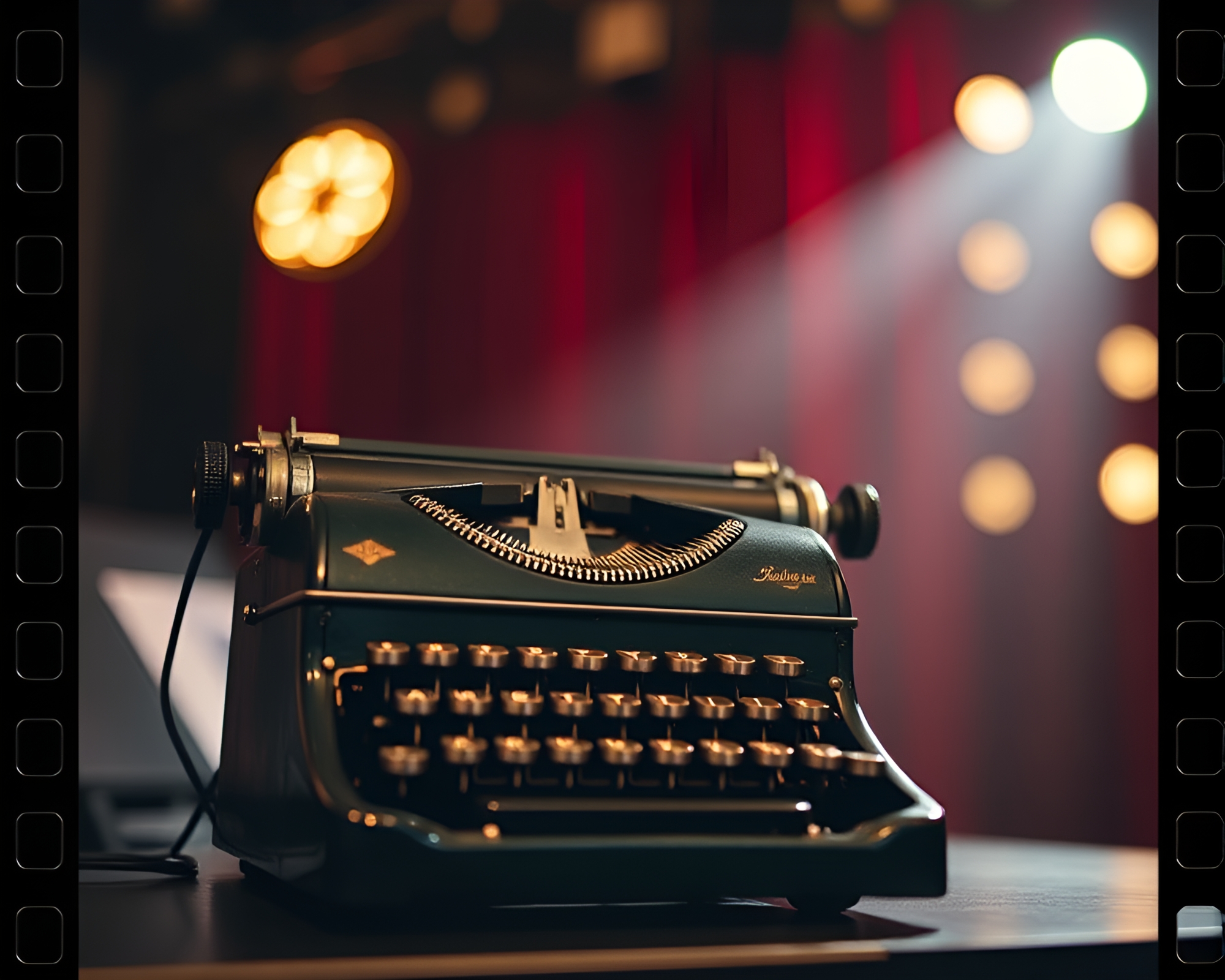 Vintage typewriter under dazzling stage lights – free AI stock image
