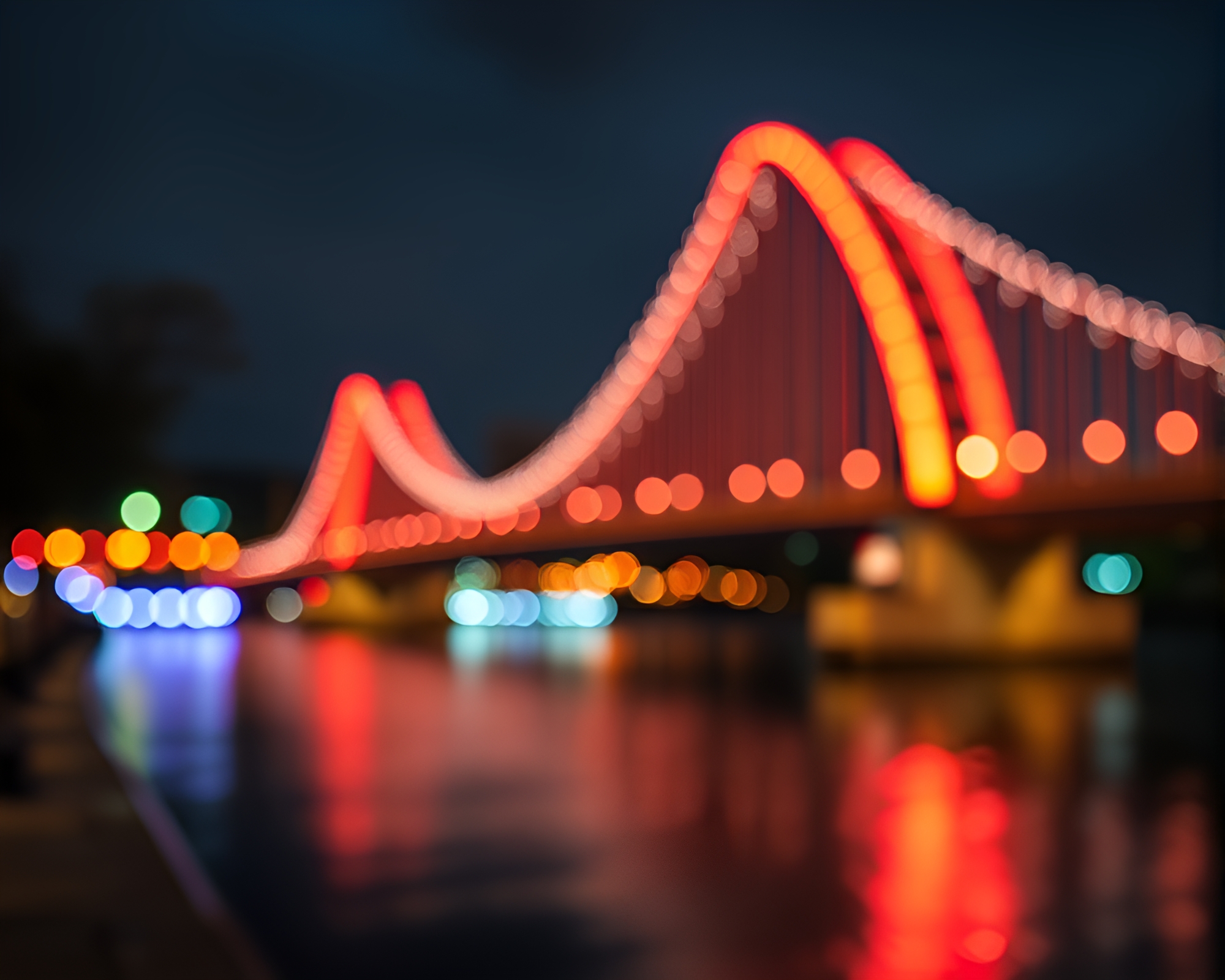 Op Art Arch Bridge with Strobe Lights Bokeh – free AI stock image