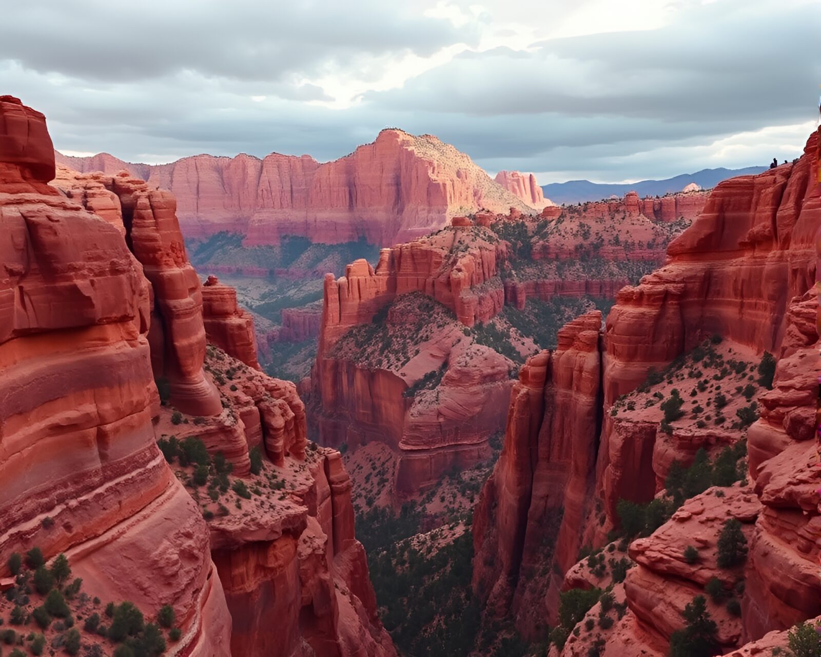 Off-center surreal canyon scene with dramatic red lighting