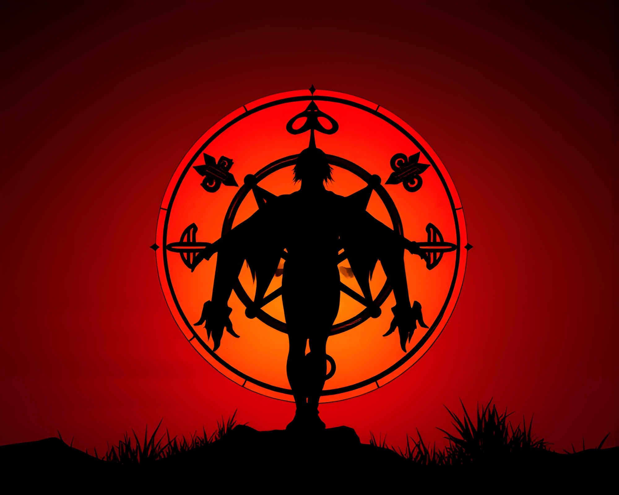 Alchemical Sunset Silhouette in 90s Grunge Style – free AI stock image