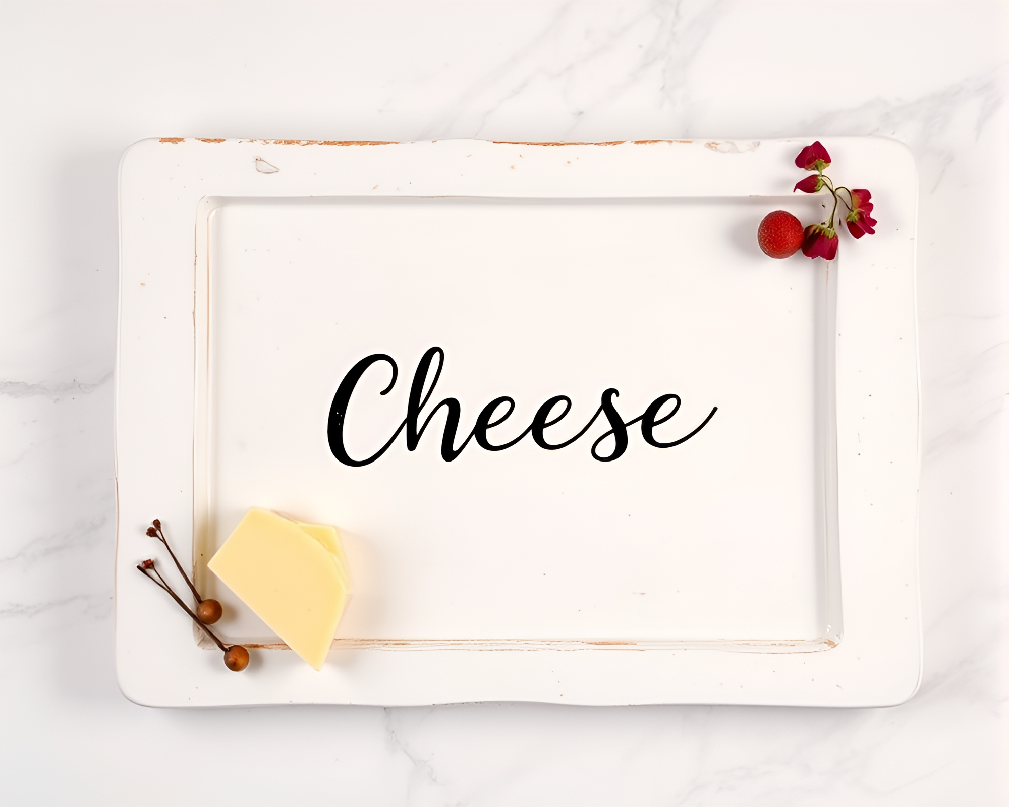 Elegant Cheese Platter in Calligraphy Frame Within Frame – free AI stock image