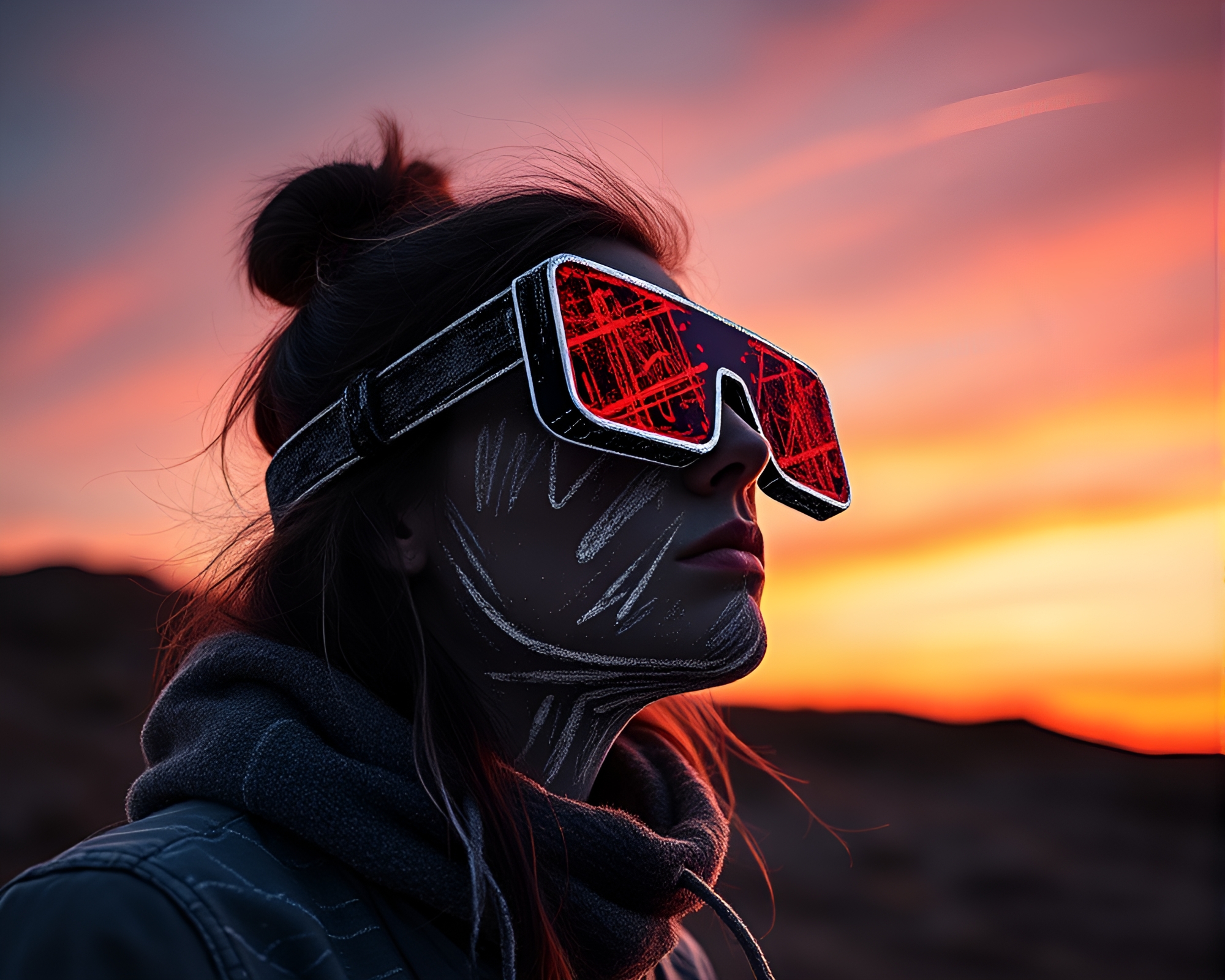 Futuristic Augmented Reality Sunset Chalk Drawing – free AI stock image