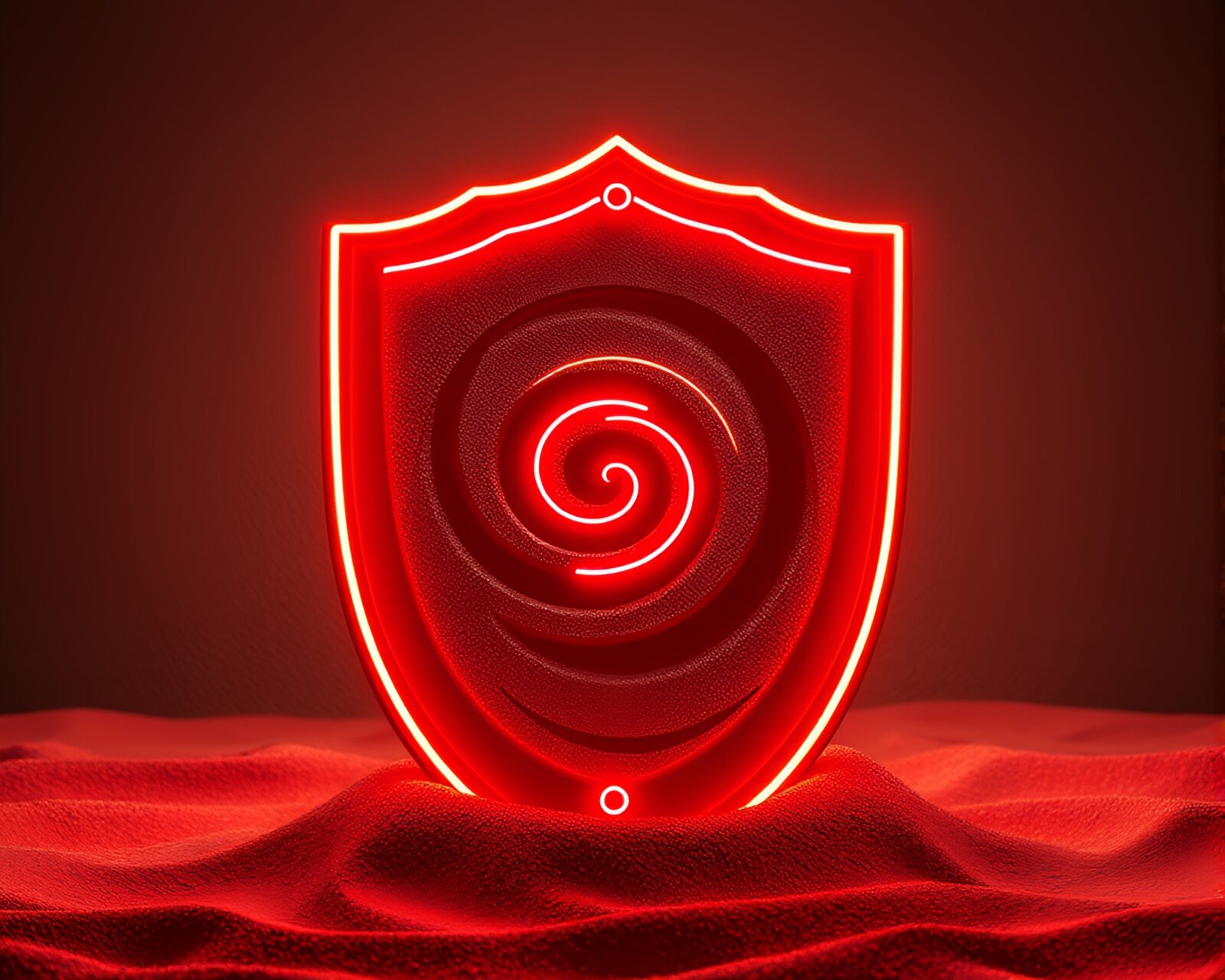 Sand swirl pattern forming neon graffiti shield in animation still