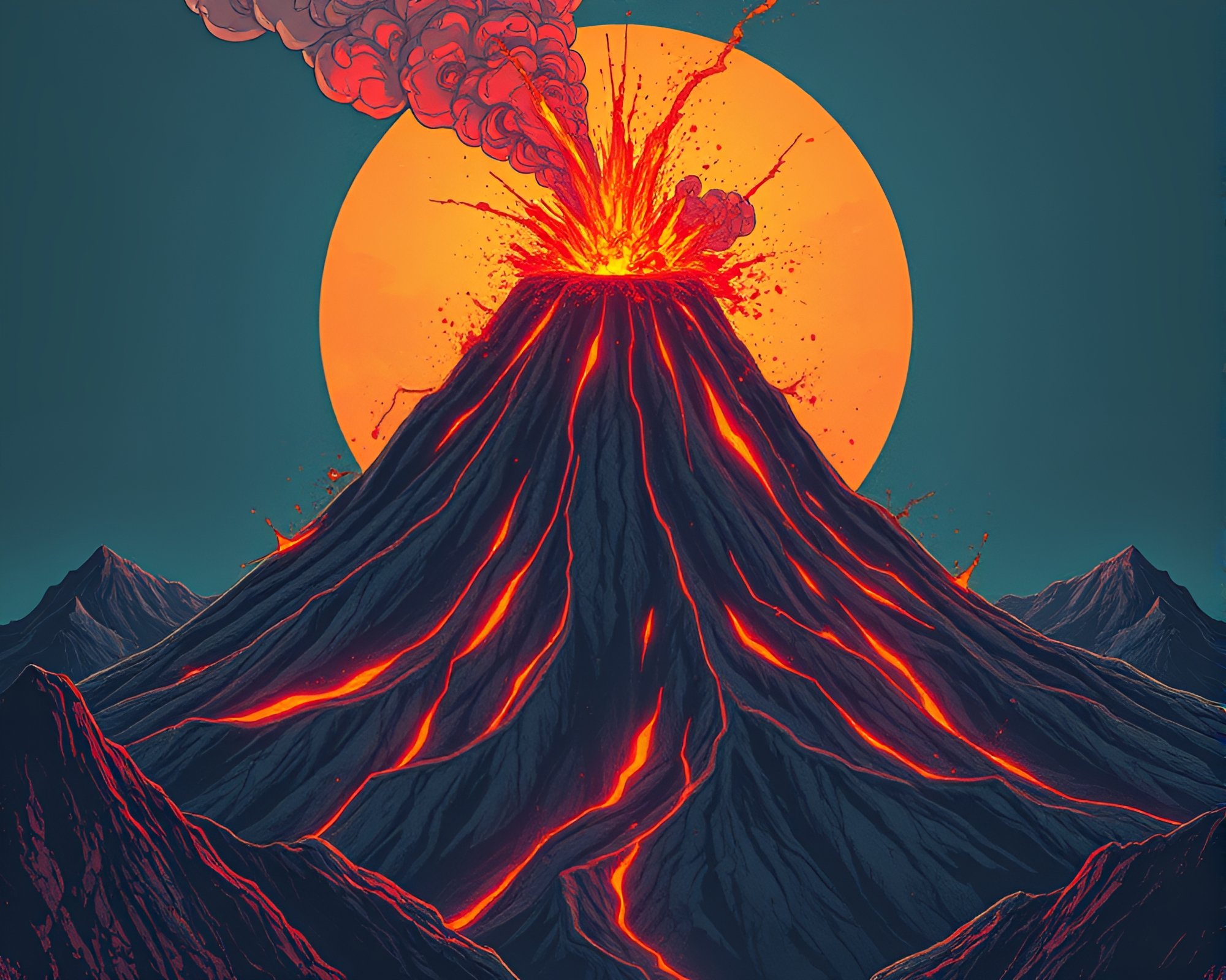 Cyberpunk Volcano Close-Up: Faded Denim Crater – free AI stock image