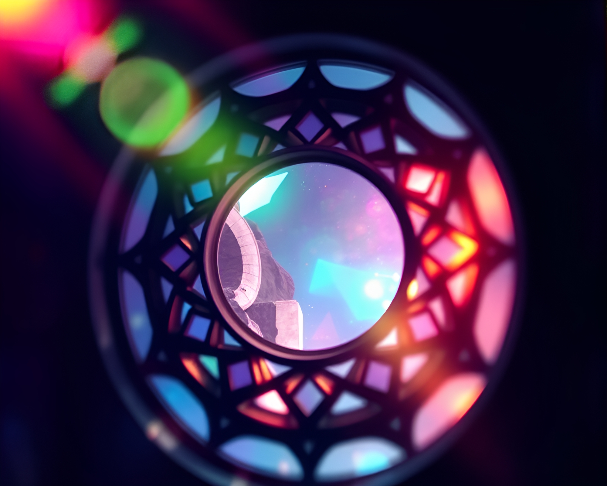 Planetary Pastel Voxel Art Stained Glass Window Scene – free AI stock image