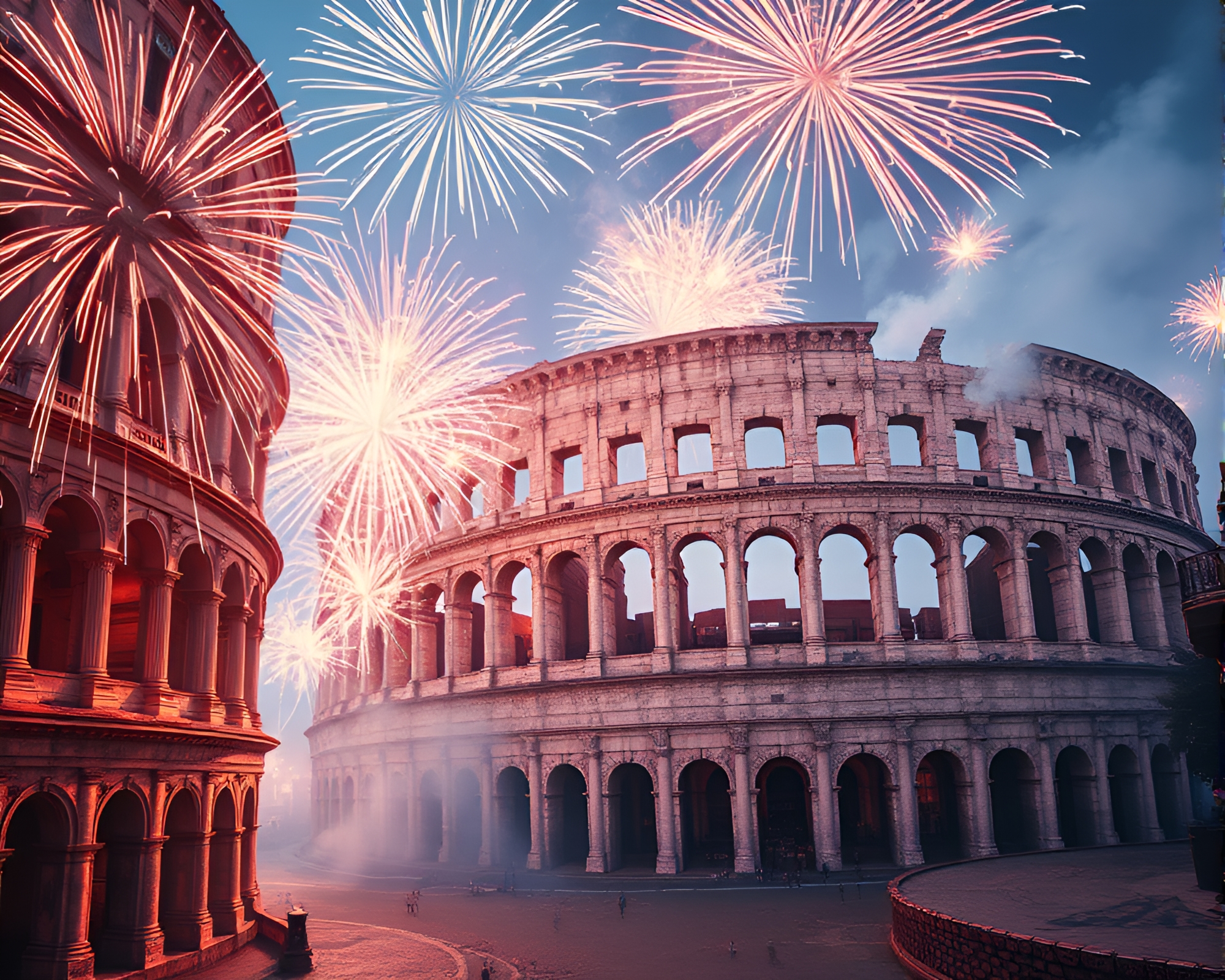 Roman Coliseum Fireworks Spectacle – free AI stock image