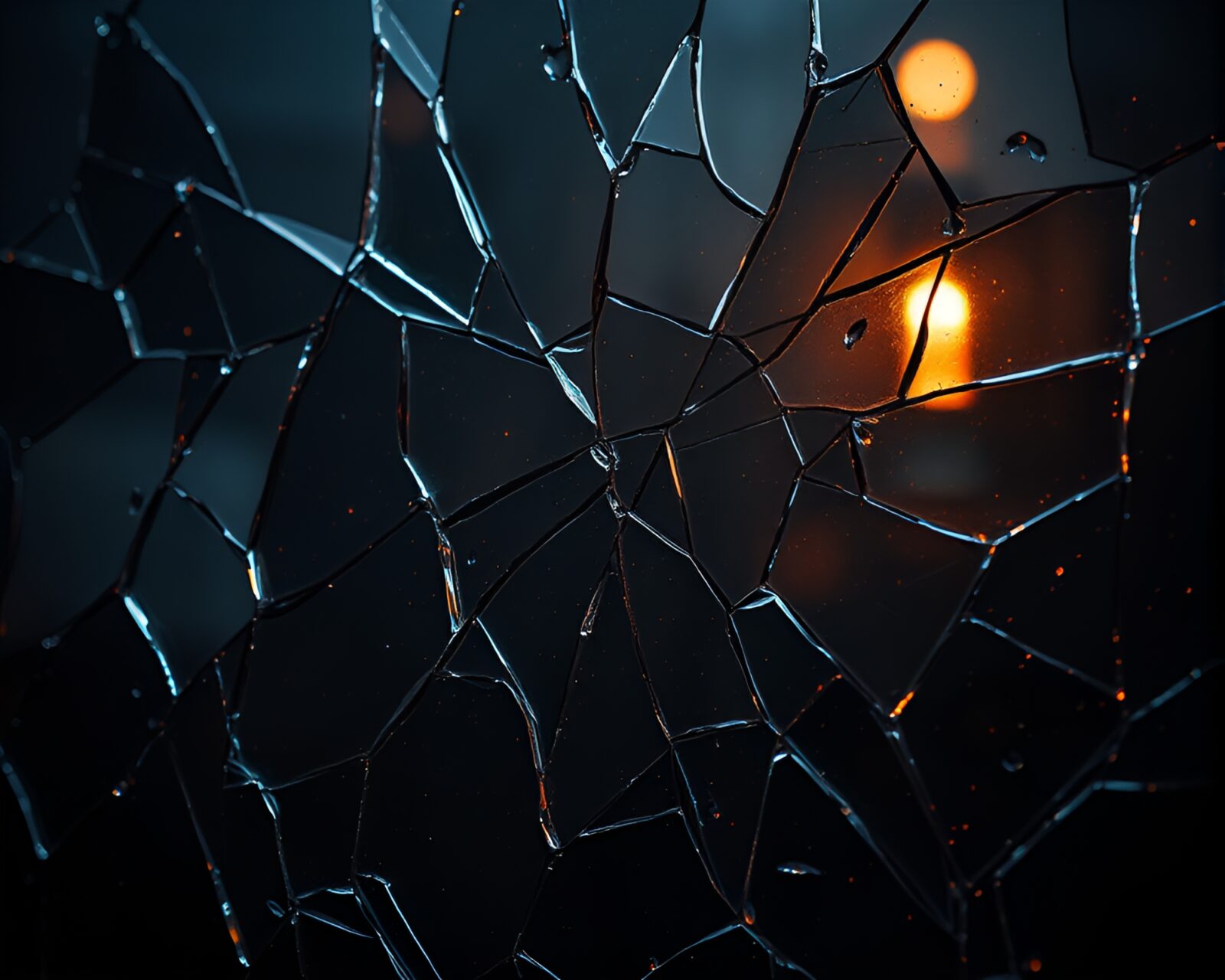 High-contrast noir image with ancient scroll reflected in broken glass