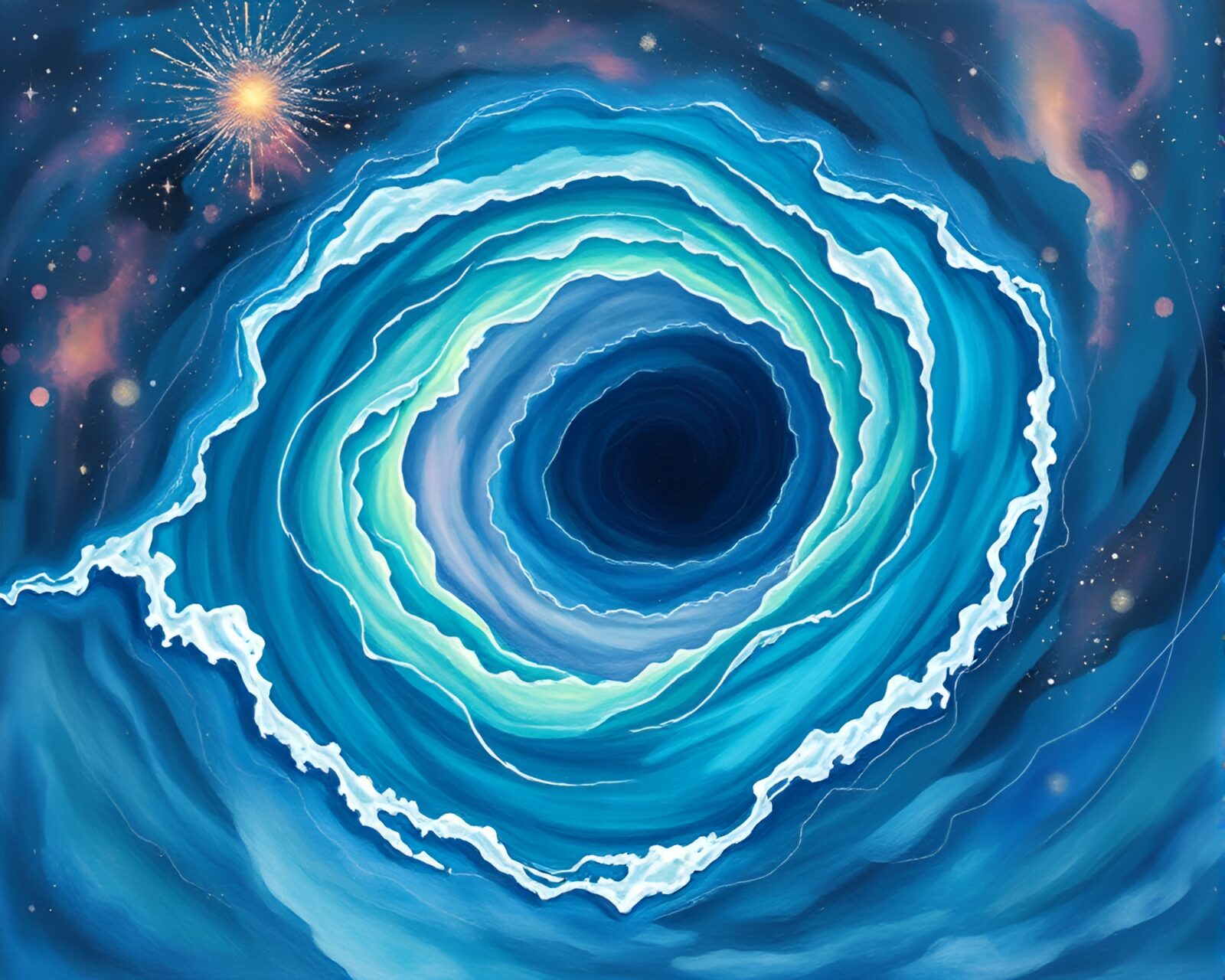 Pastel drawing of a Kraken in colorful galaxy-inspired water