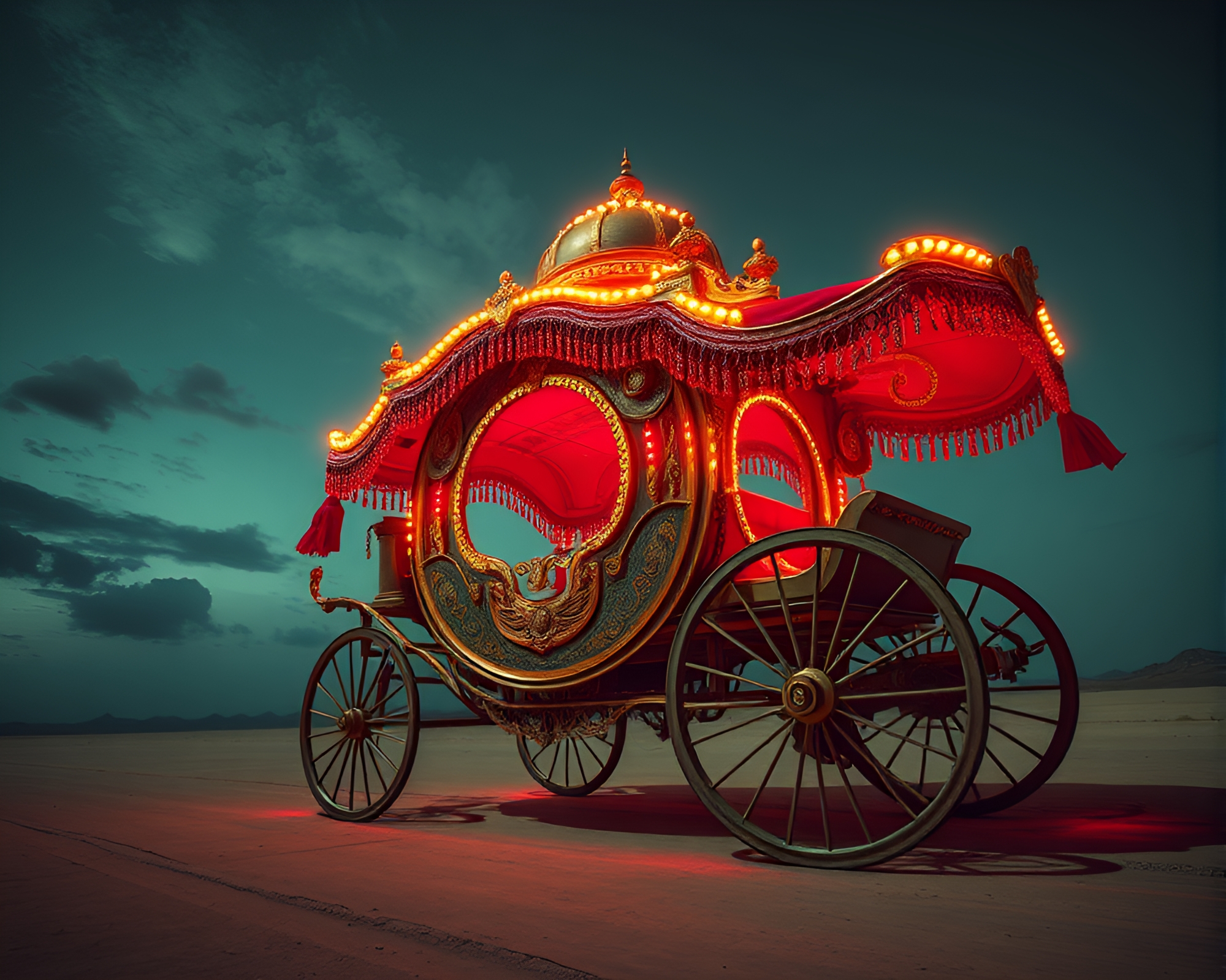 Chariot Racing in Retro Futuristic Landscape – free AI stock image