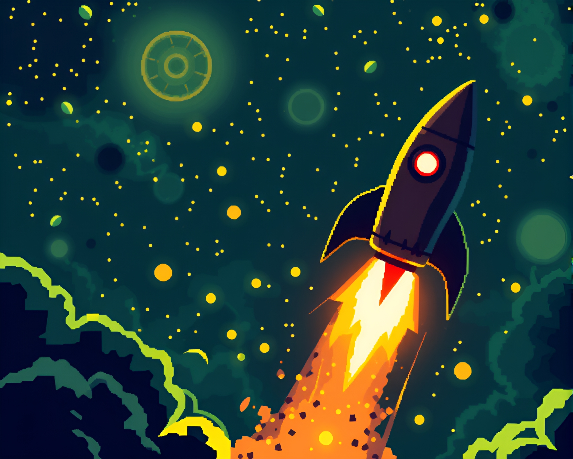 Rocket launch amidst glowing solar flares – free AI stock image