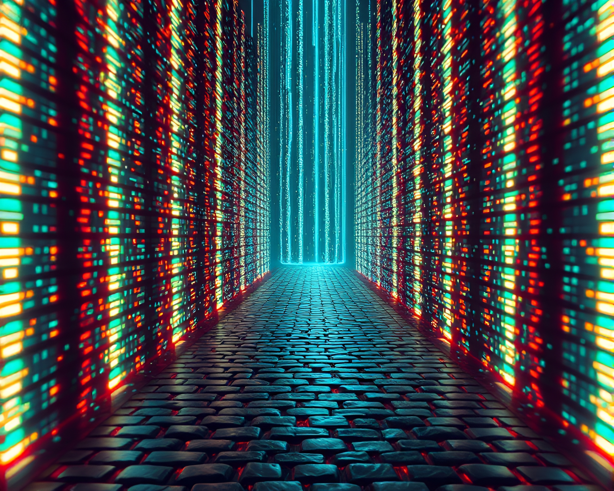 Cybernetic Cobblestone Path Illusion – free AI stock image