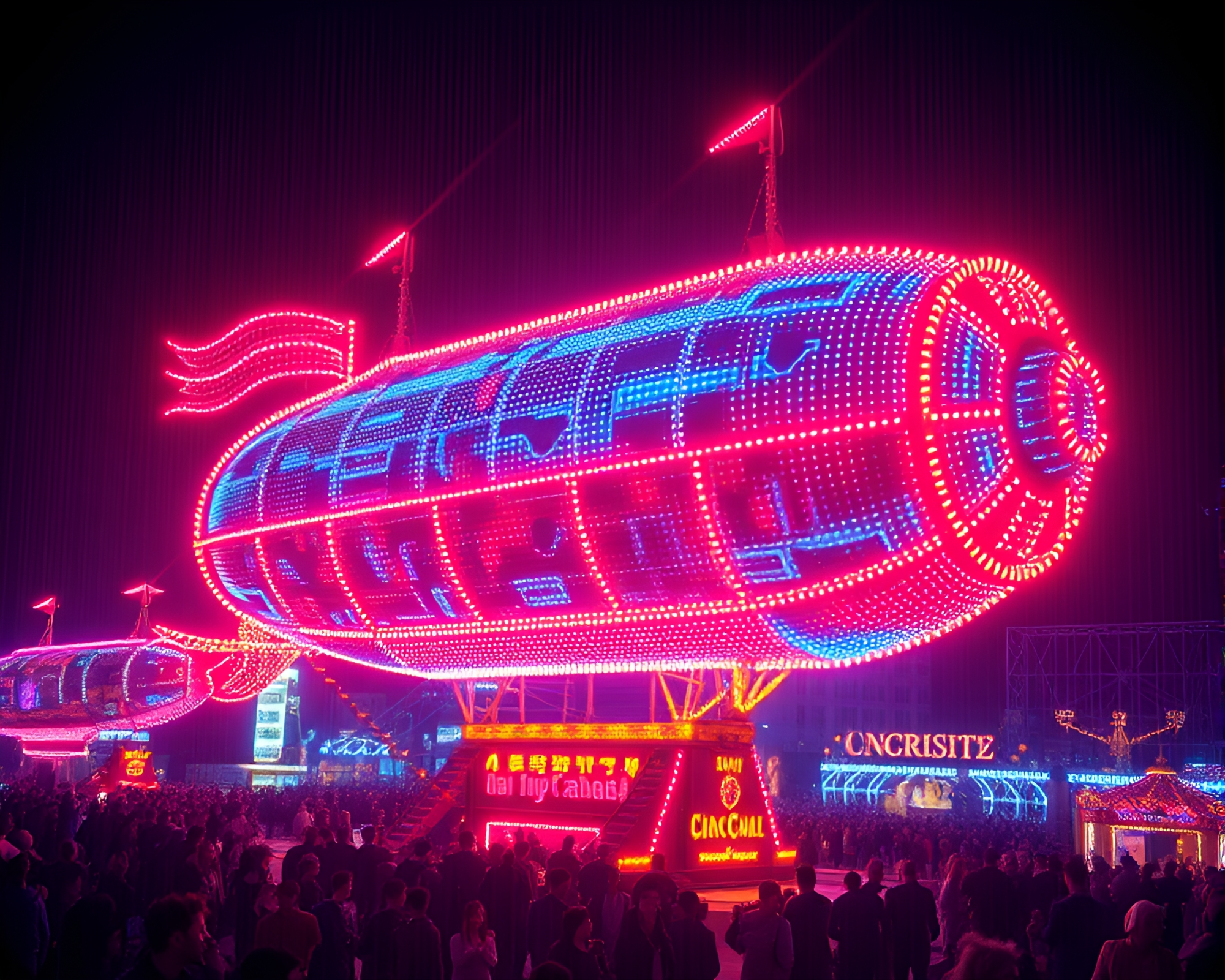 Steampunk Airship Carnival Lights LED Pixel Grid Art – free AI stock image
