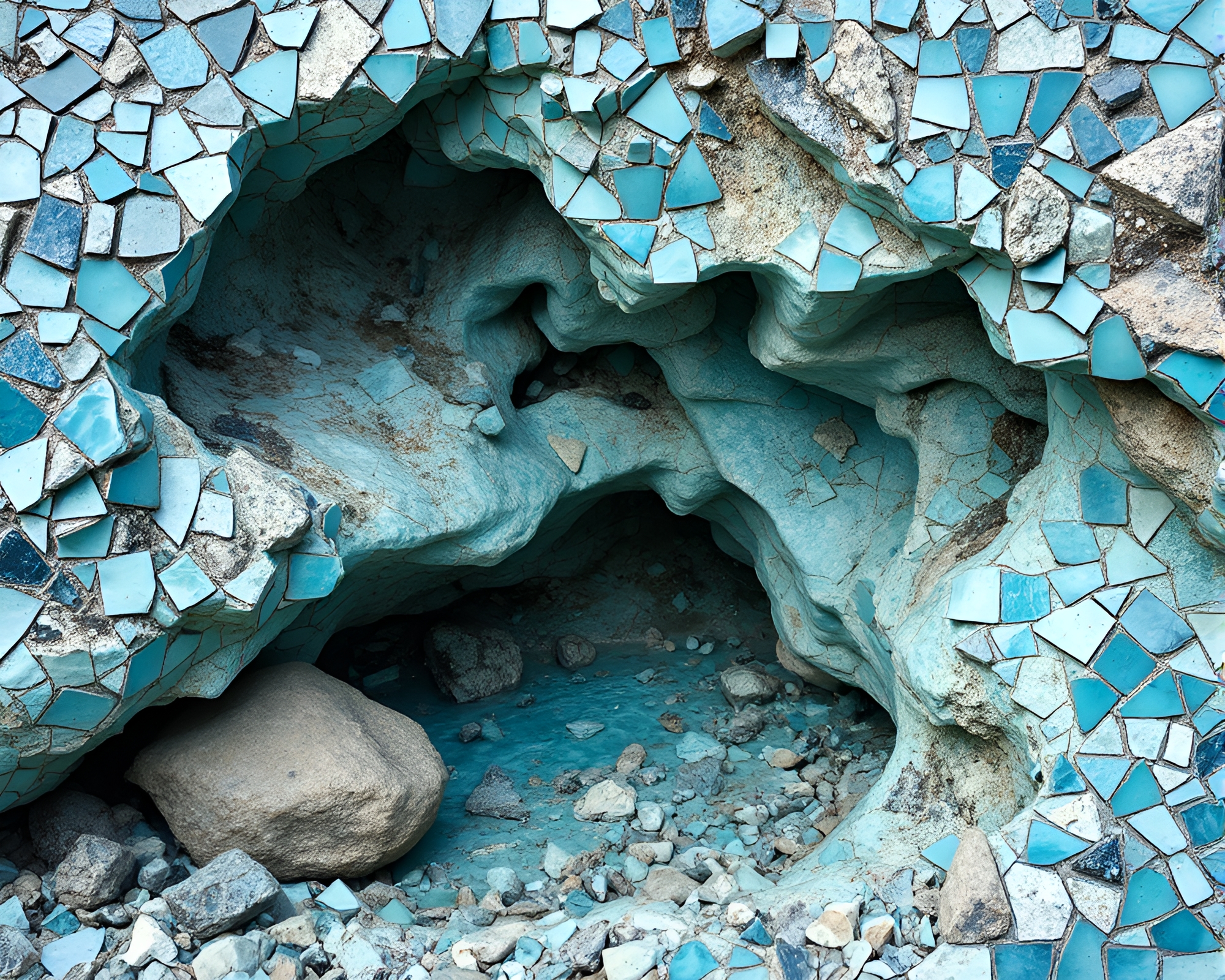 Glacial Cave Mosaic Fragments in Hatching Style – free AI stock image