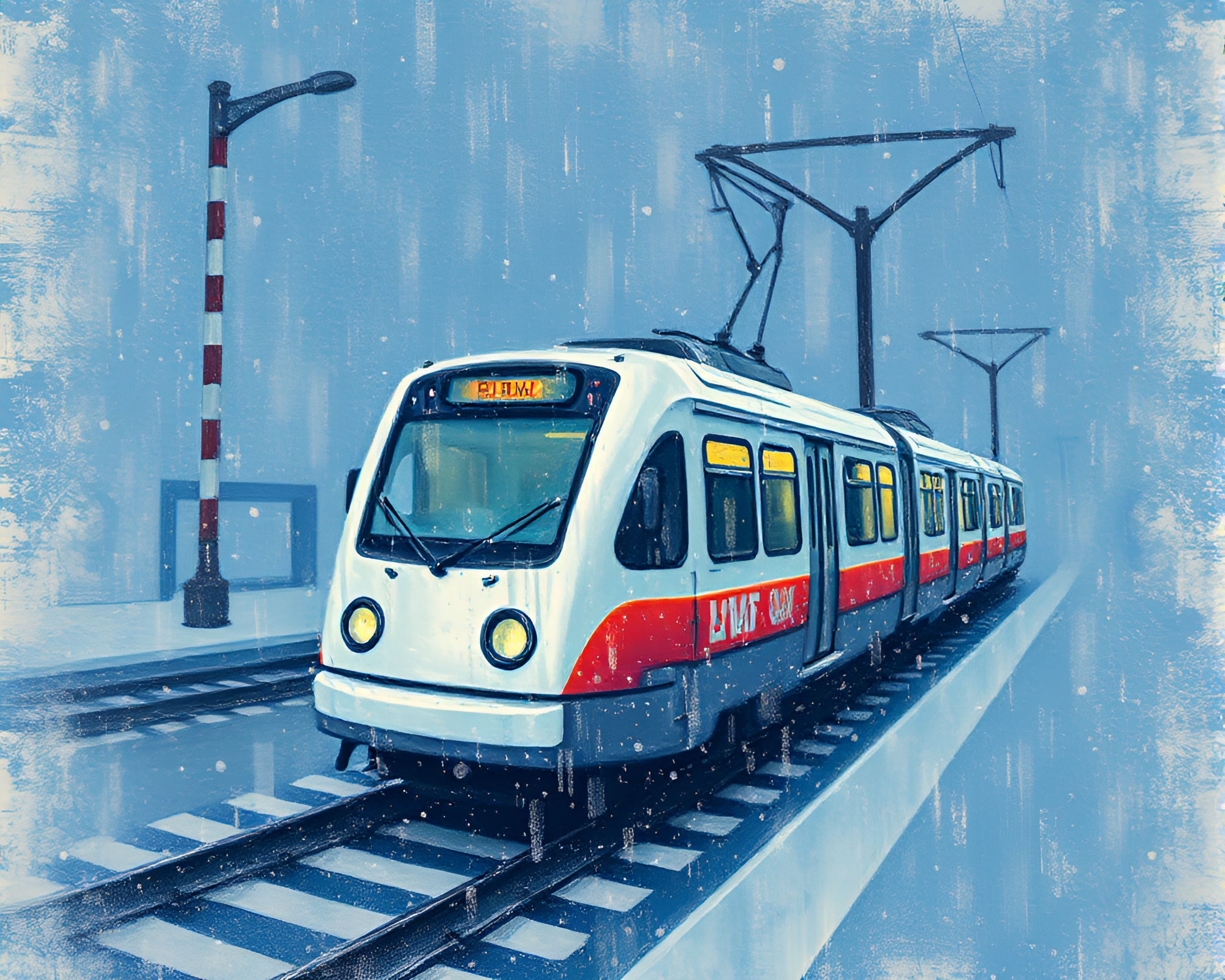 Monorail Action Painting with Faded Denim Aesthetic – free AI stock image