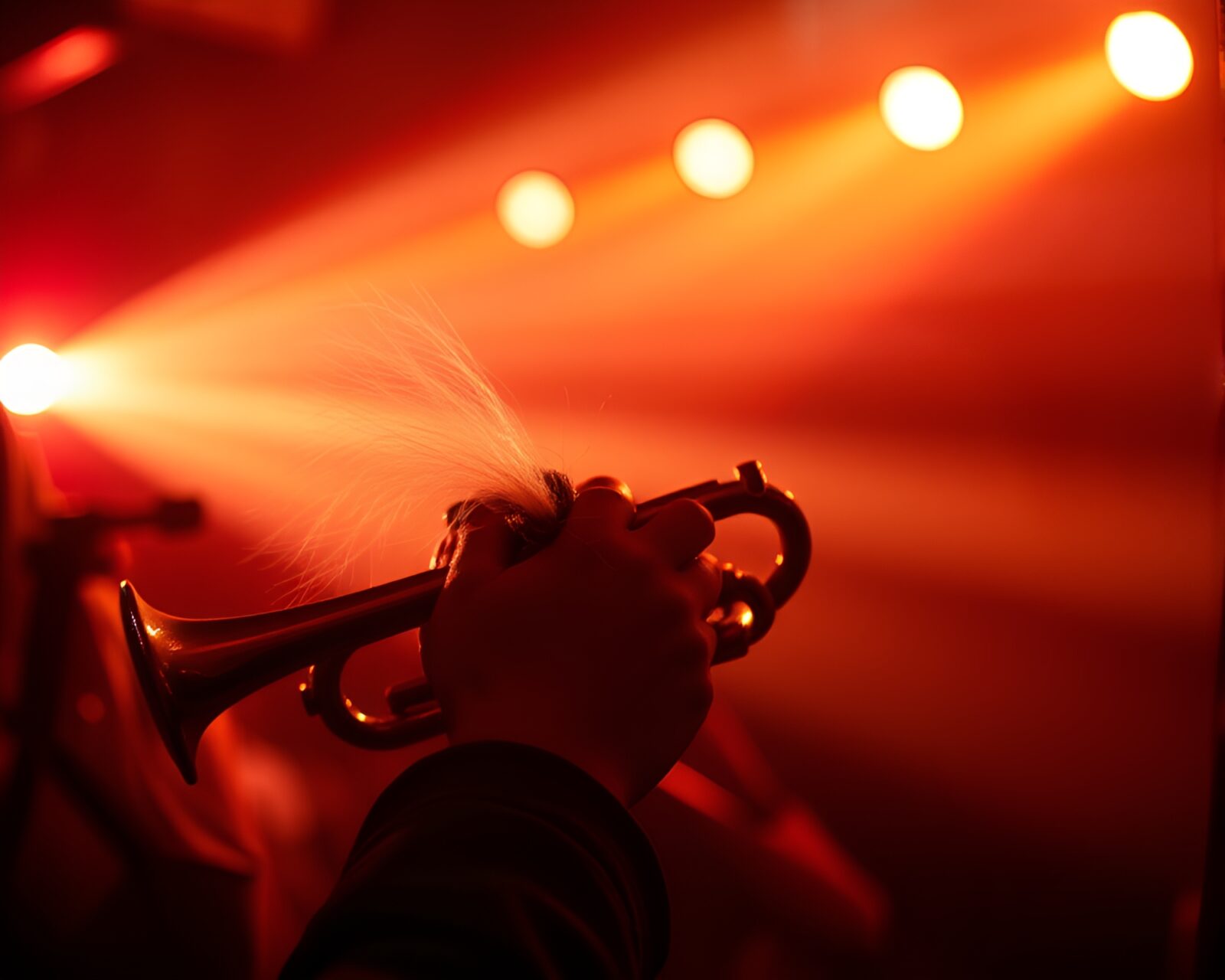 Hatching composition of a musician playing trumpet in dynamic lighting