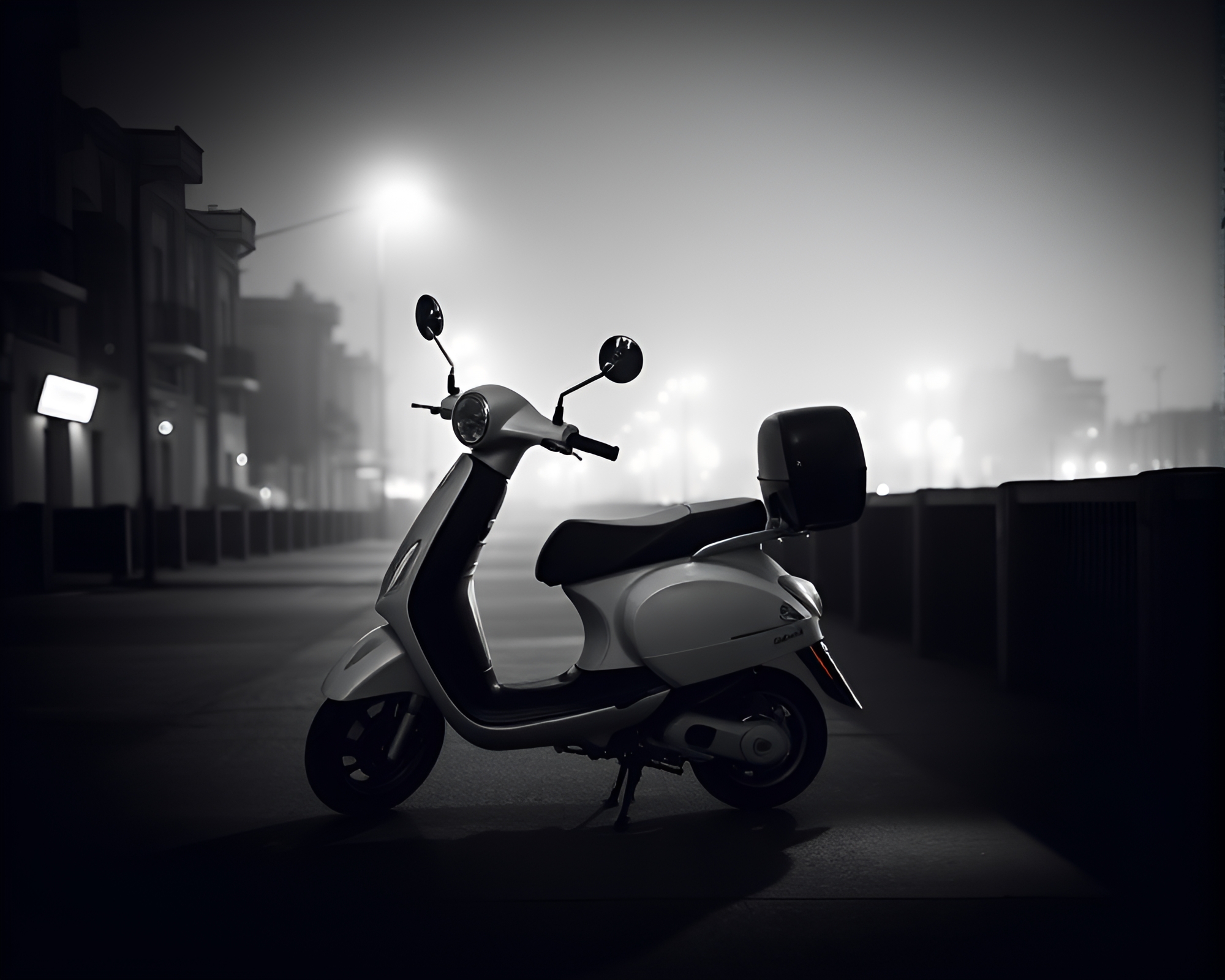 Eerie Chiaroscuro Electric Scooter in Rule of Thirds – free AI stock image