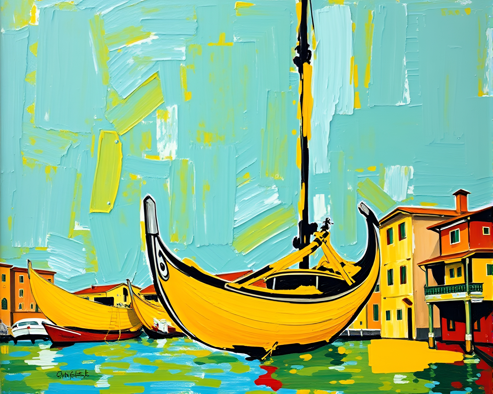 Mustard Yellow Gondola Lift Expressionist Painting – free AI stock image