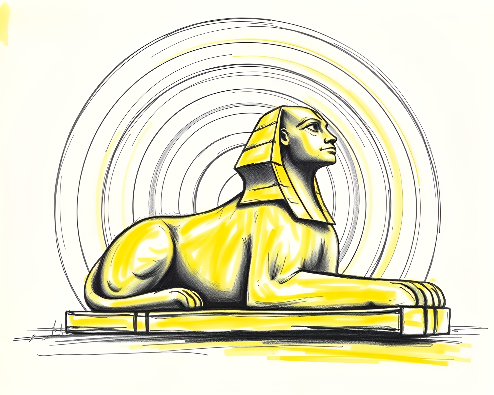 Sphinx Statue in Monochrome Yellow Charcoal Sketch – free AI stock image