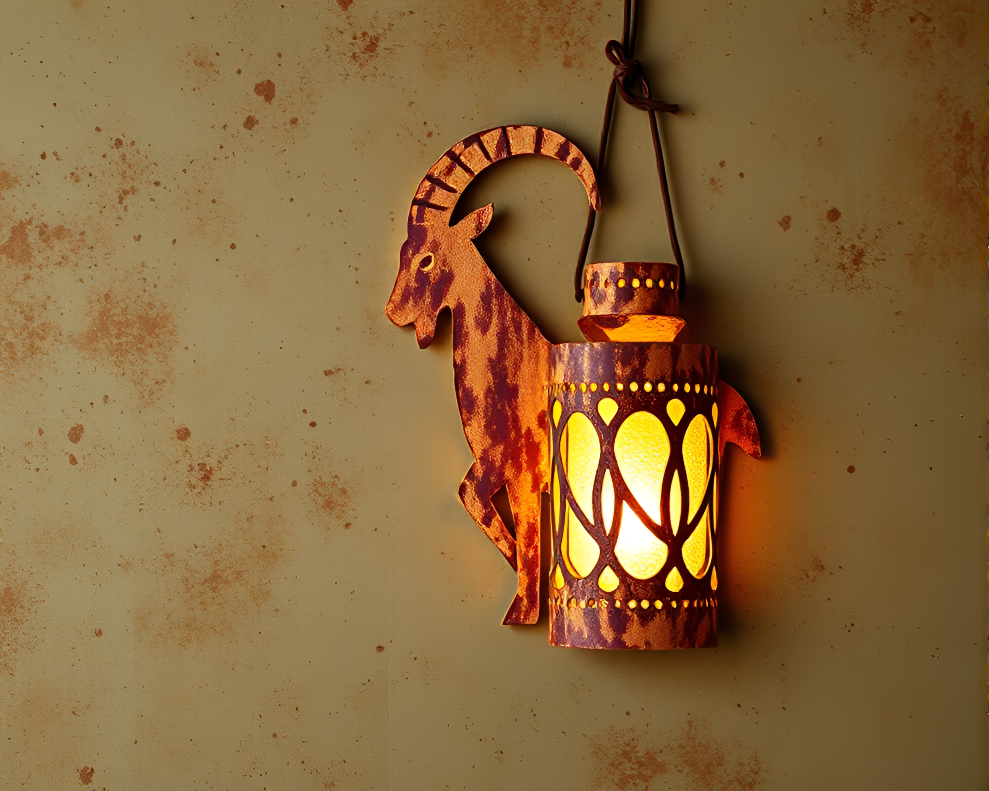 Rustic Mountain Goat in Lantern Glow – free AI stock image
