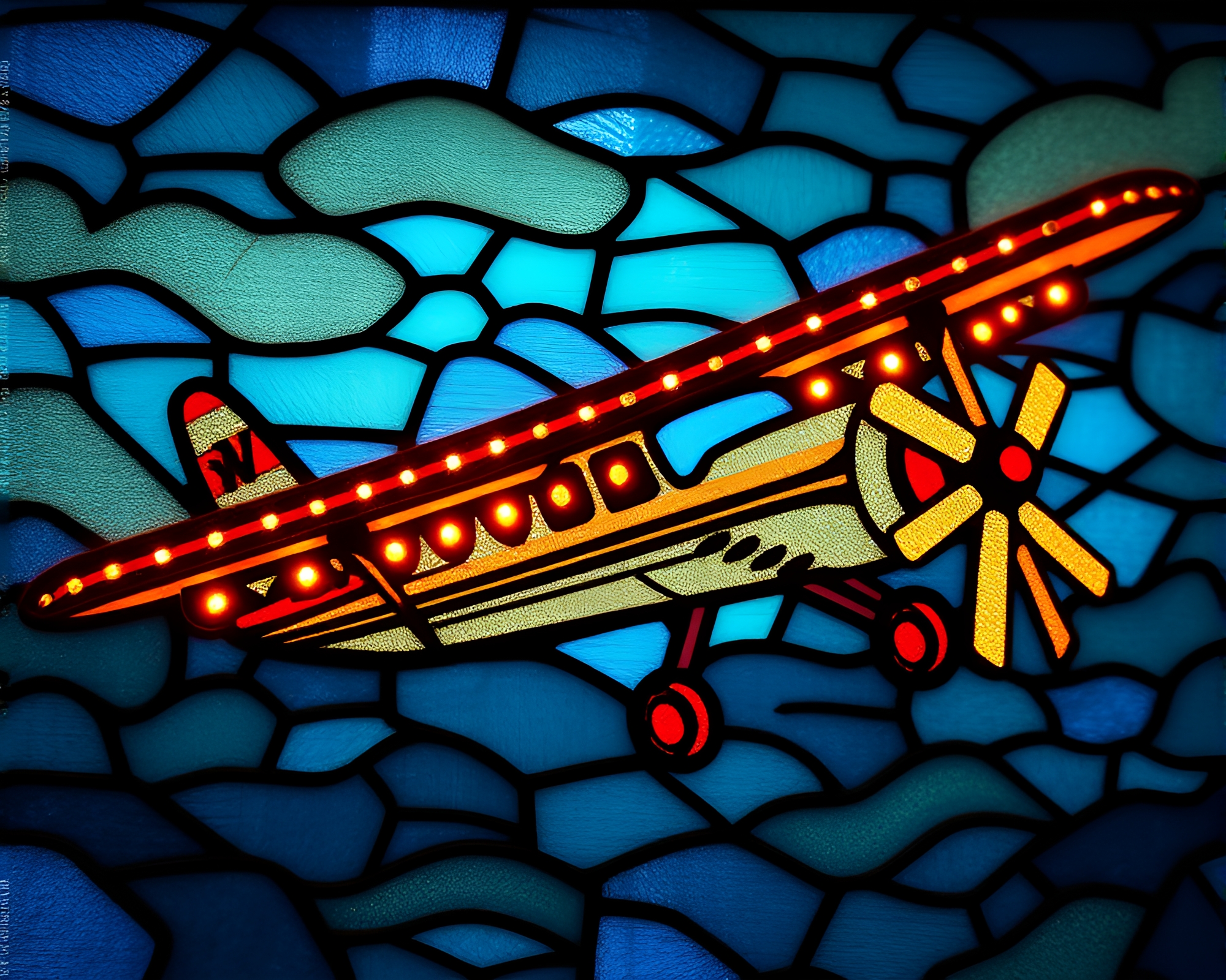 Embroidered Sea Plane in Stained Glass Carnival – free AI stock image