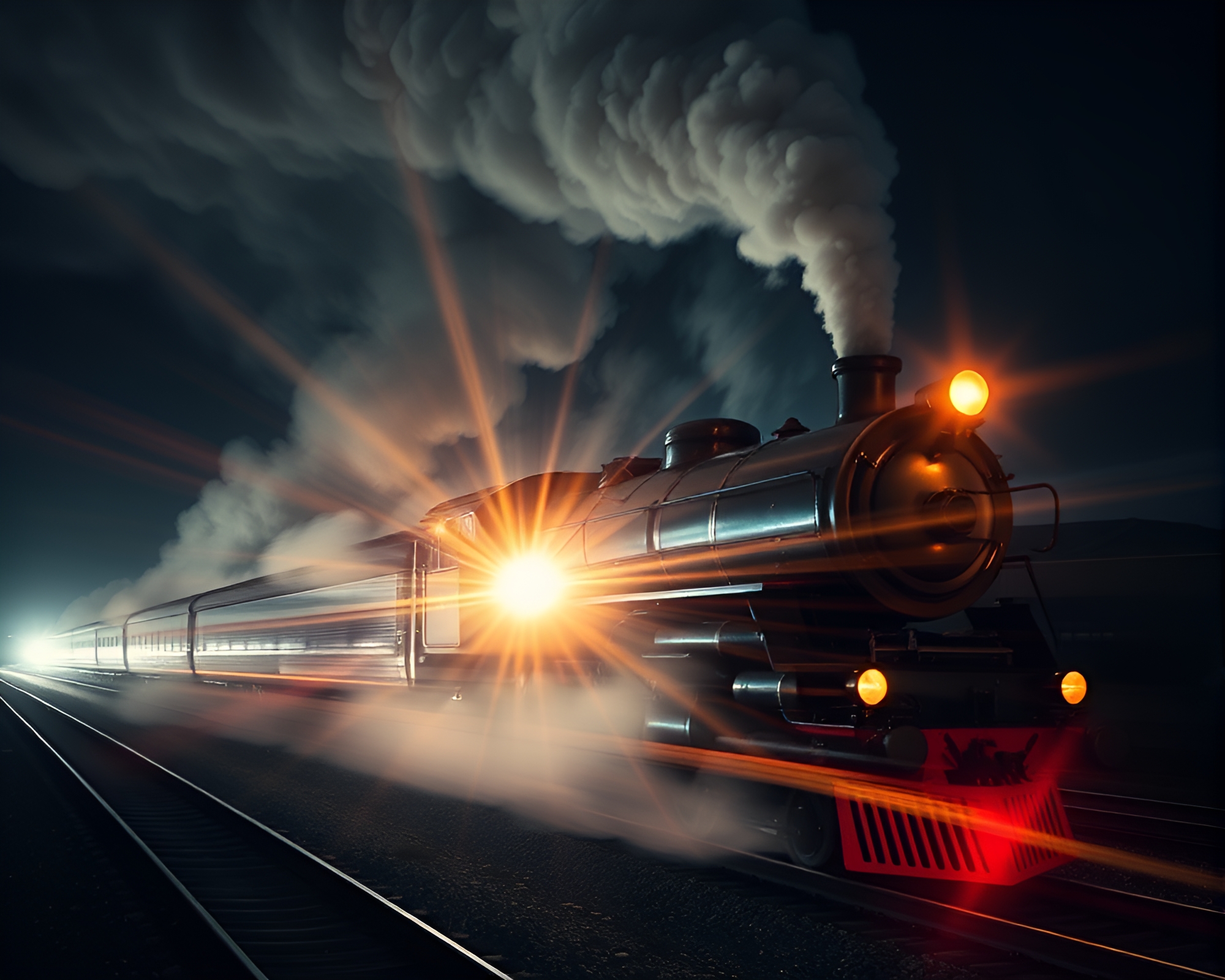 Double Exposure Steam Locomotive in Tenebrism Style – free AI stock image