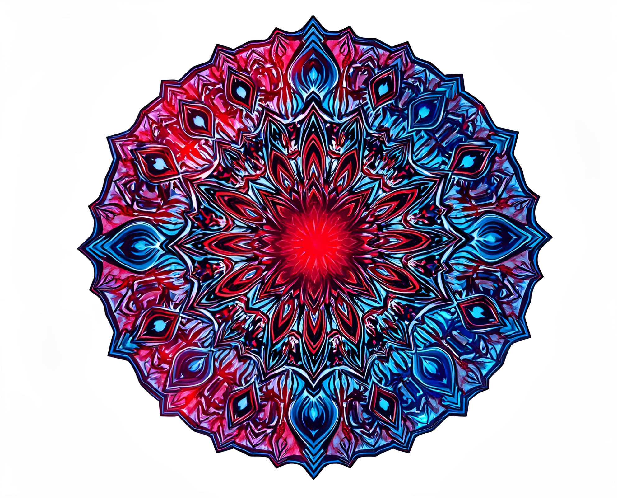 Shattered glass mandala in red-blue hues – free AI stock image