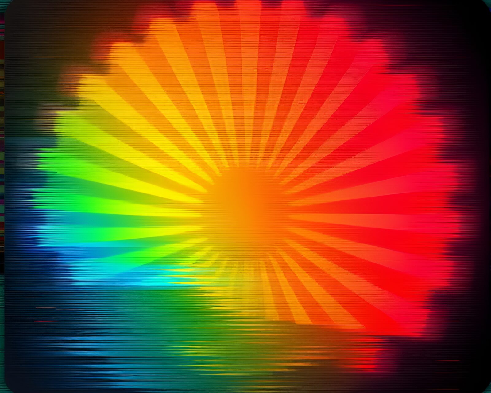 Low saturation image of a hand-painted fan with glitch artifacts