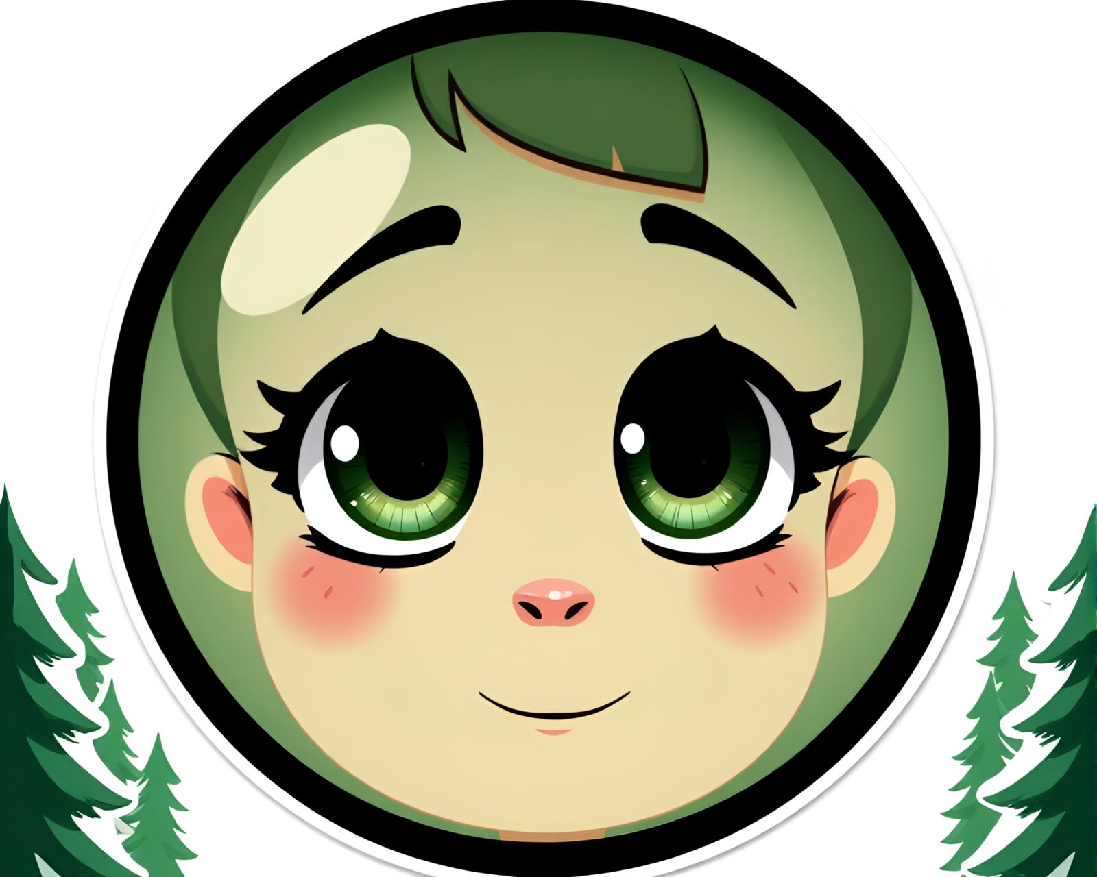 Cartoon-style forest-green smart contact lens collage cutouts