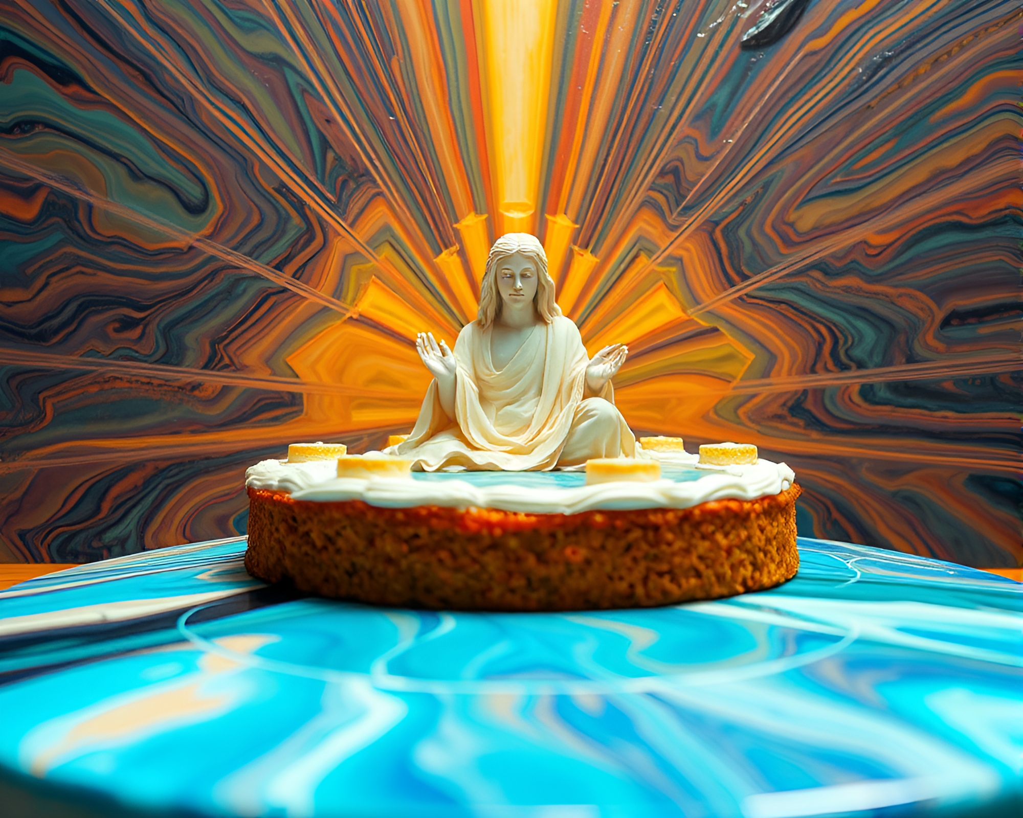Marbled Cake Illuminated in Acrylic God Rays – free AI stock image