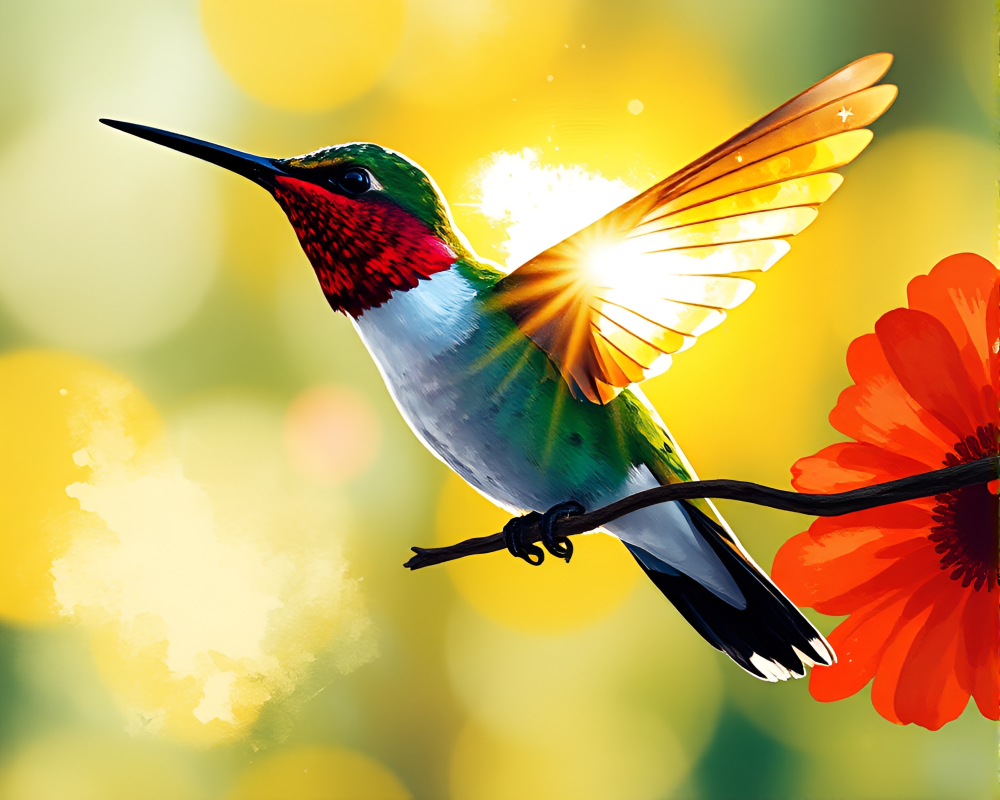 Ethereal Hummingbird at Sunset with Glare – free AI stock image