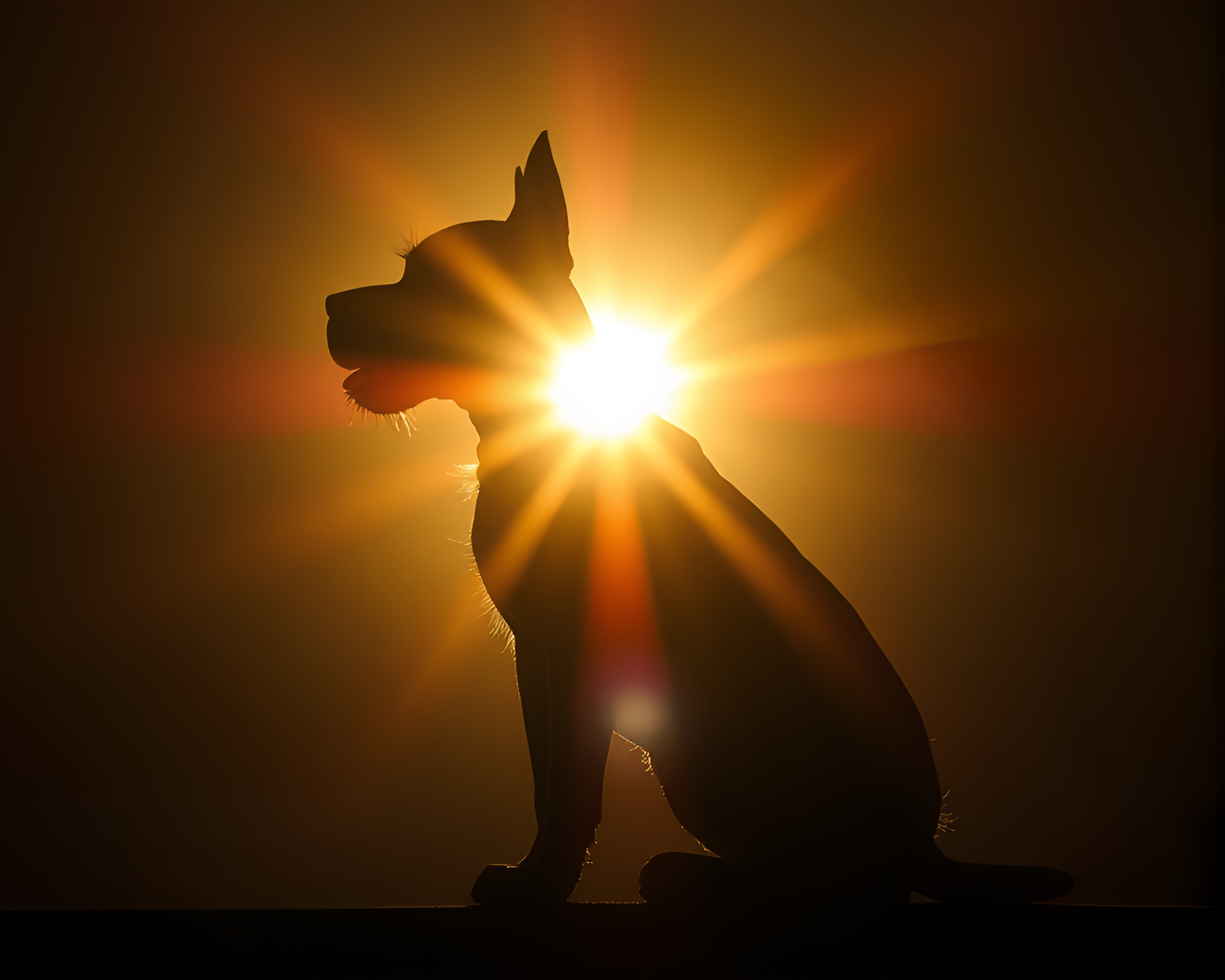 Holographic Wireframe Pet Silhouette with Sun Glares – free AI stock image