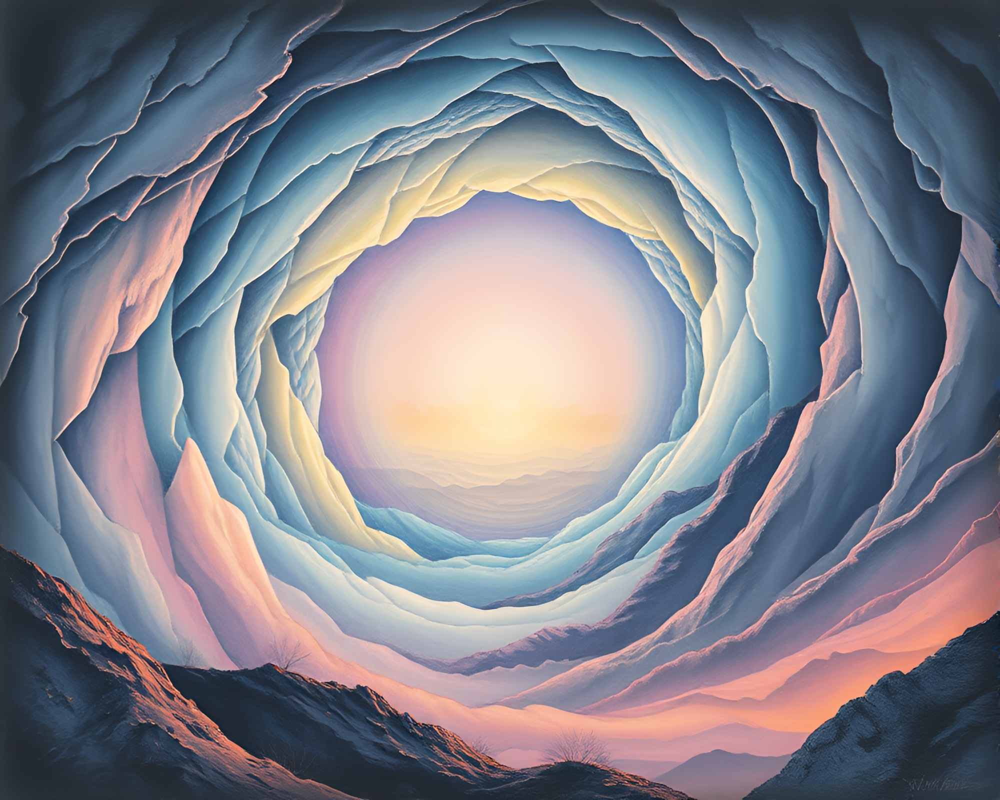 Vortex Twist Dimensional Rift Landscape Etching – free AI stock image