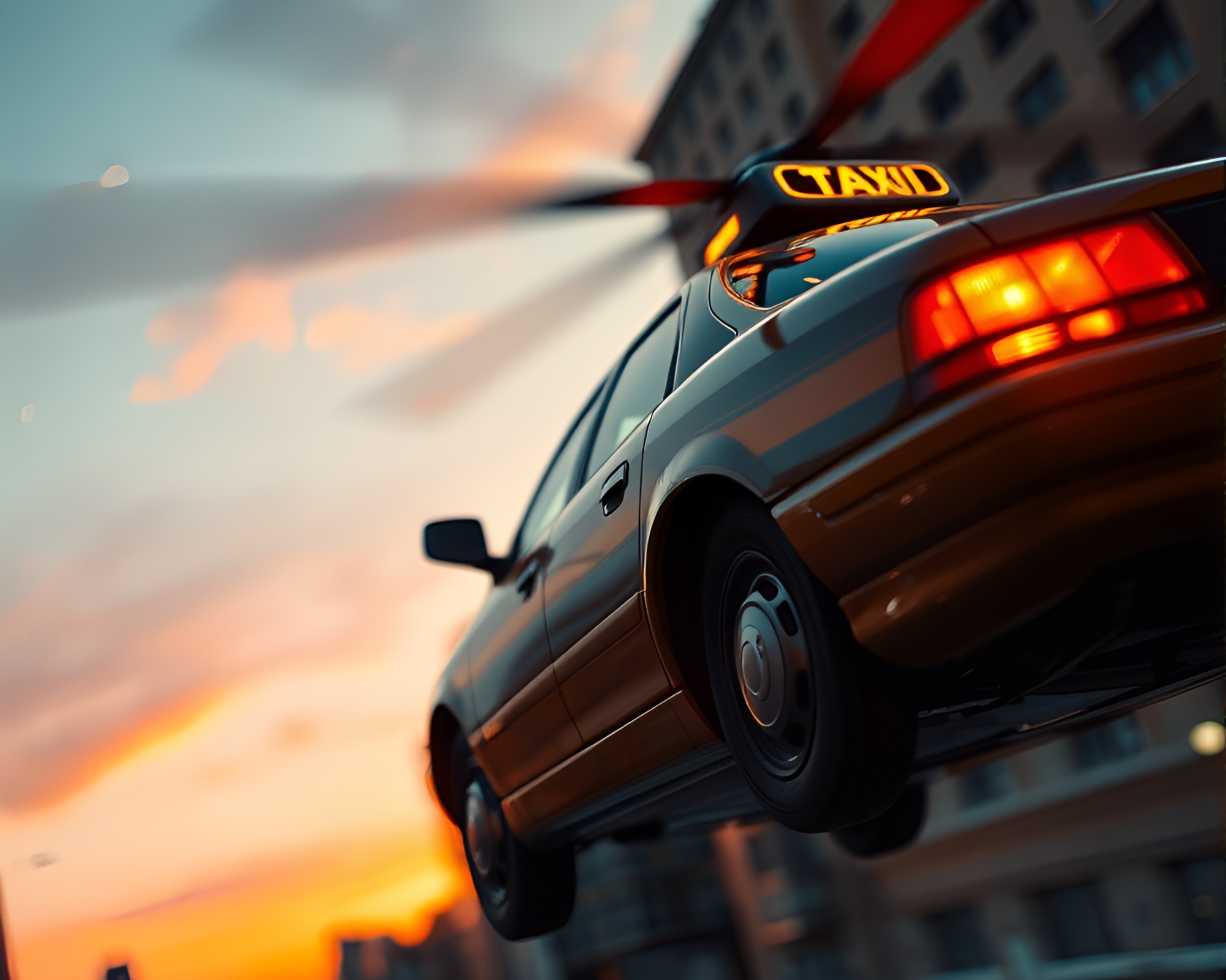 Sunset Hover Taxi Extreme Close-Up – free AI stock image