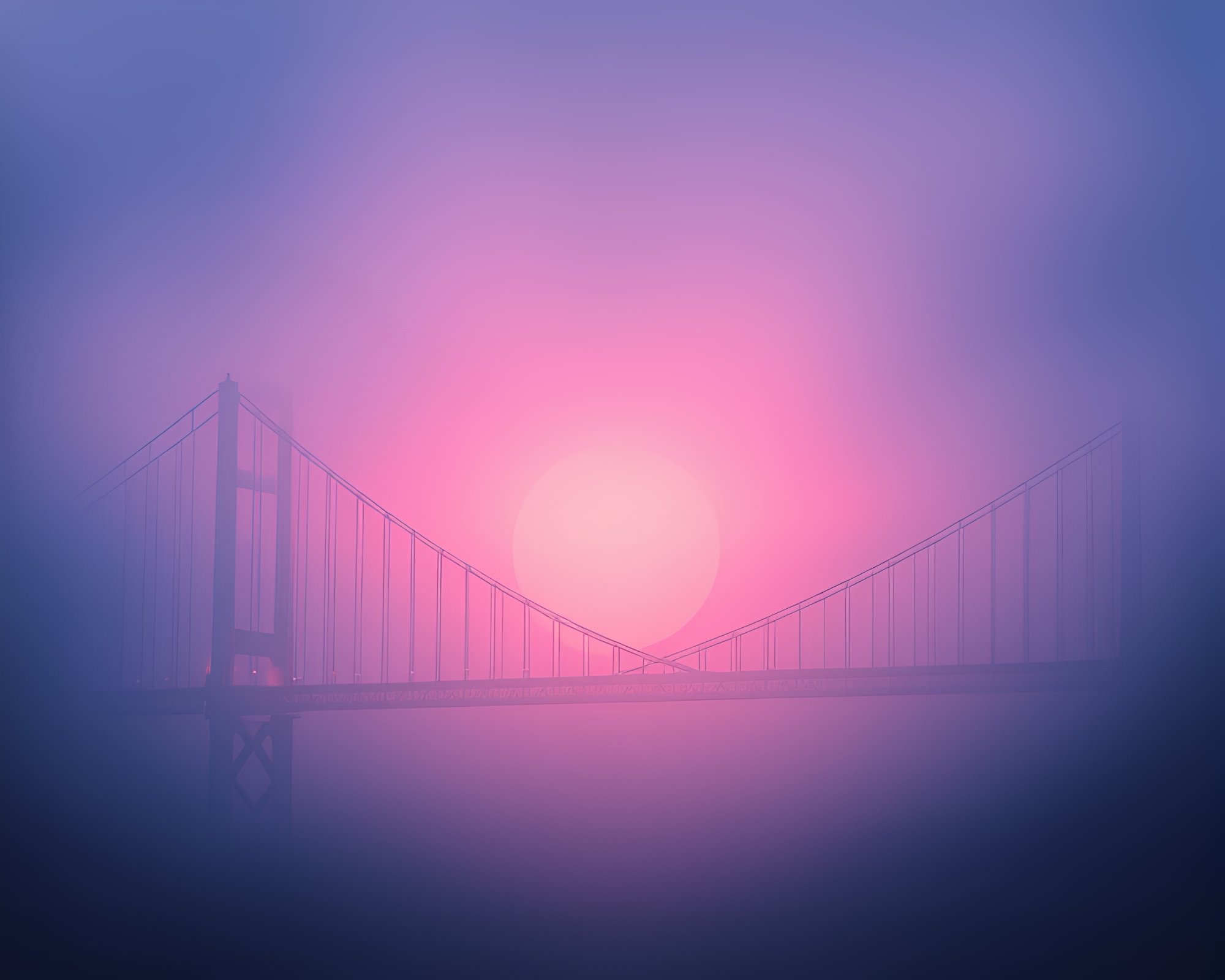 Twilight Grid: Suspension Bridge in Digital Matte Painting – free AI stock image