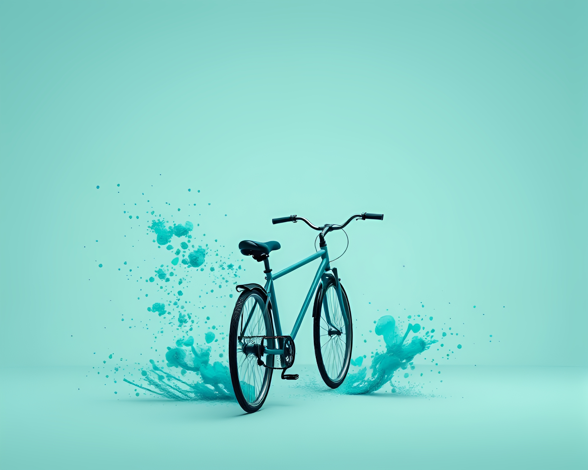 Intricate Bicycle Ink Splashes in Turquoise CGI Render – free AI stock image