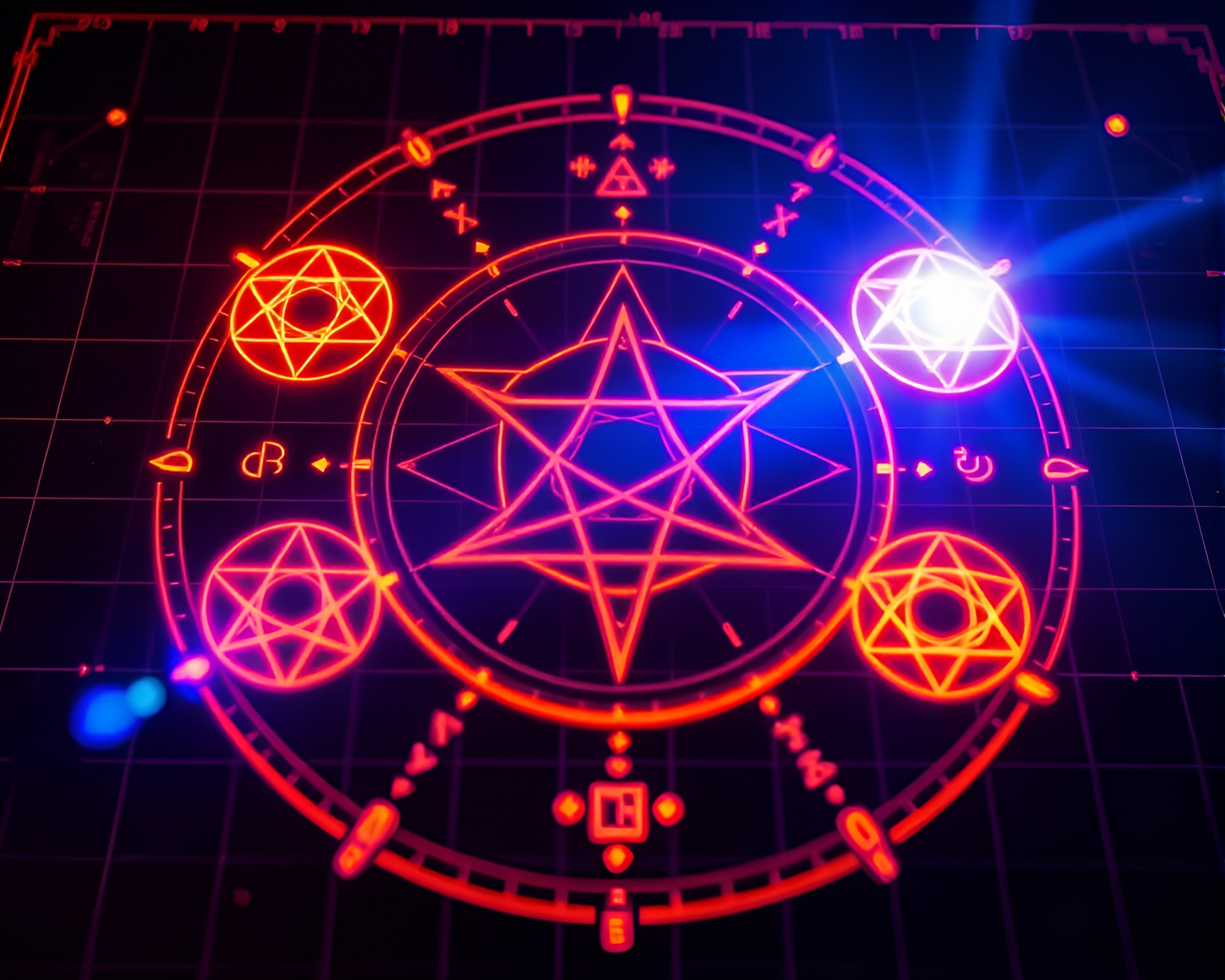 Alchemical Symbols Grid Overlay in Thermal Imaging Spotlight – free AI stock image