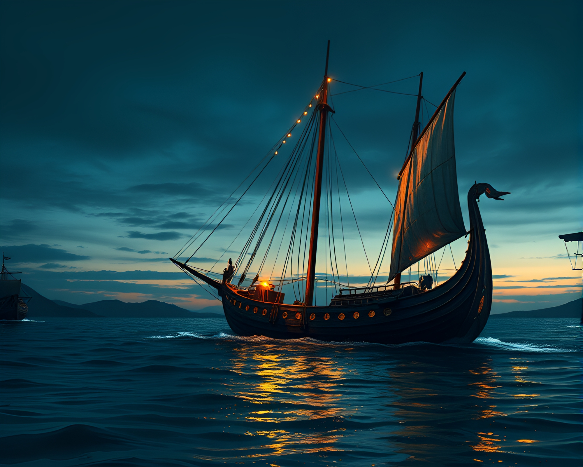 Tilted Viking Longship in Firefly Luminescence – free AI stock image