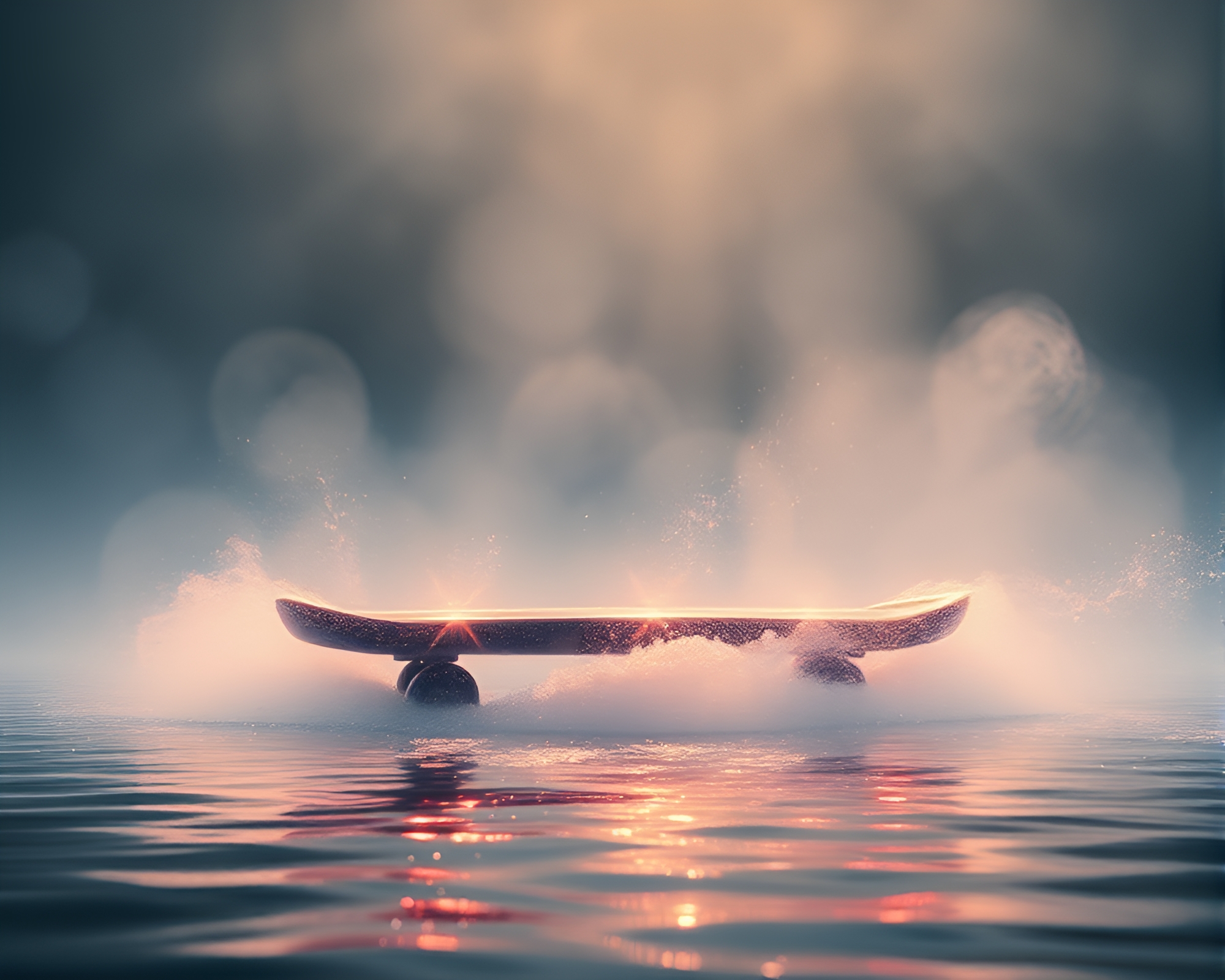 Hoverboard Rider in Water Distortion with Hazy Light – free AI stock image