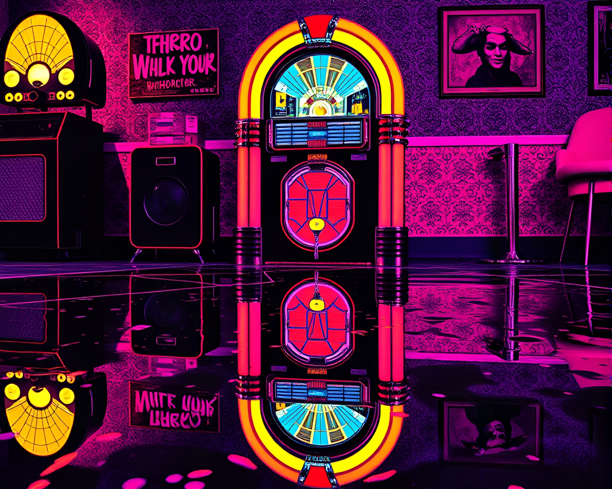Retro Jukebox Reflection in Thermal Colors – free AI stock image