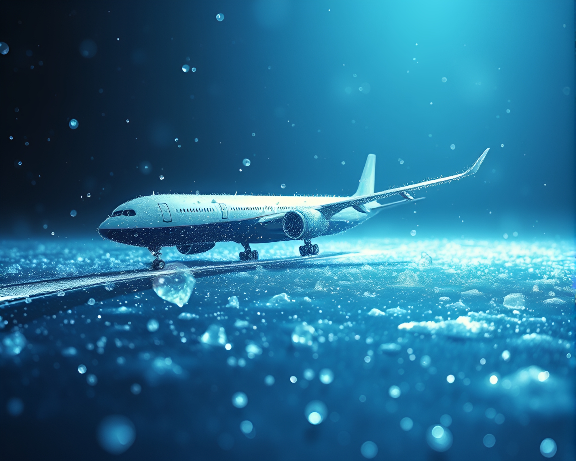 Frozen Airplane Wings Encased in Ethereal Ice Crystals – free AI stock image