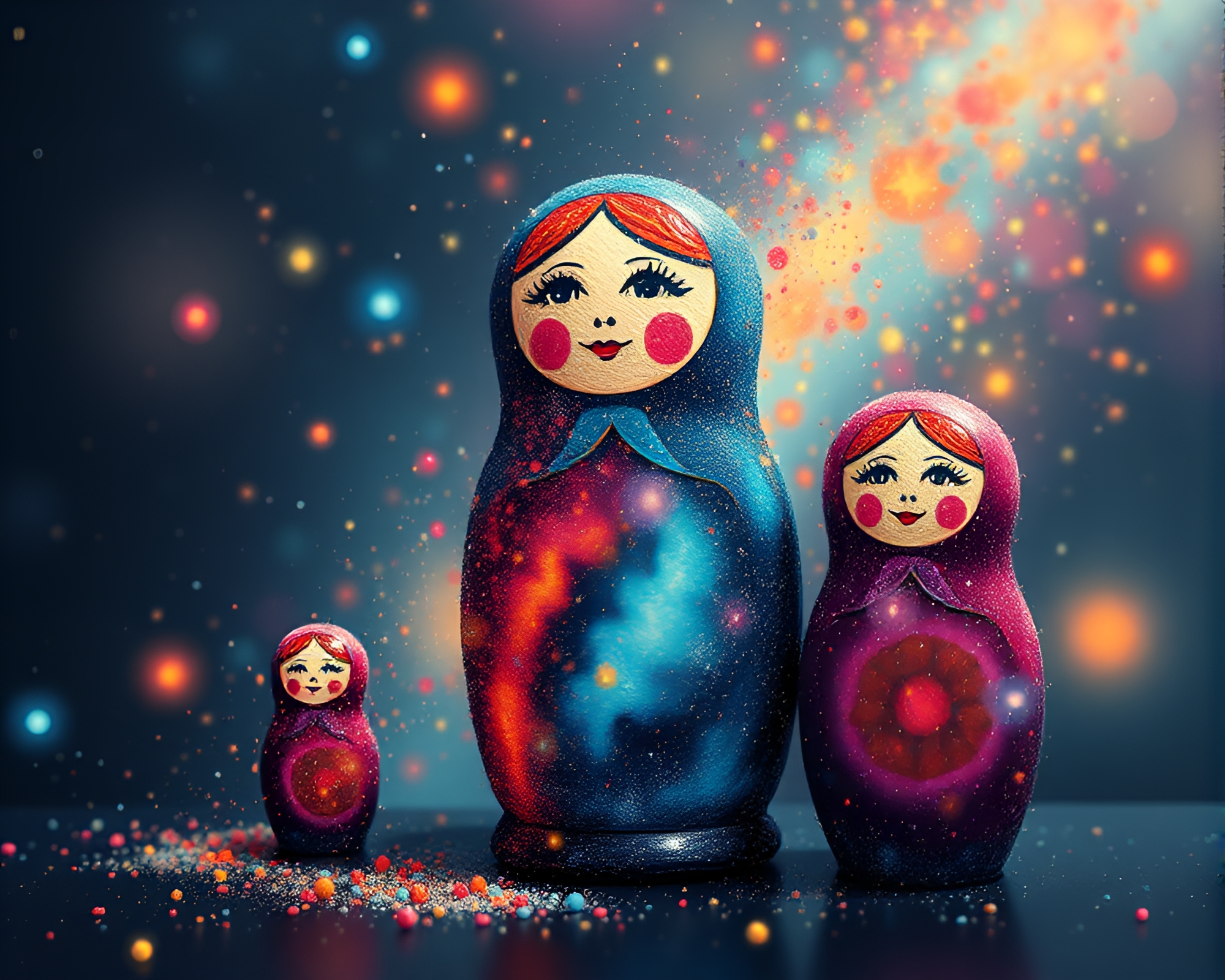 Cosmic Matryoshka: Pixelated Action Painting – free AI stock image