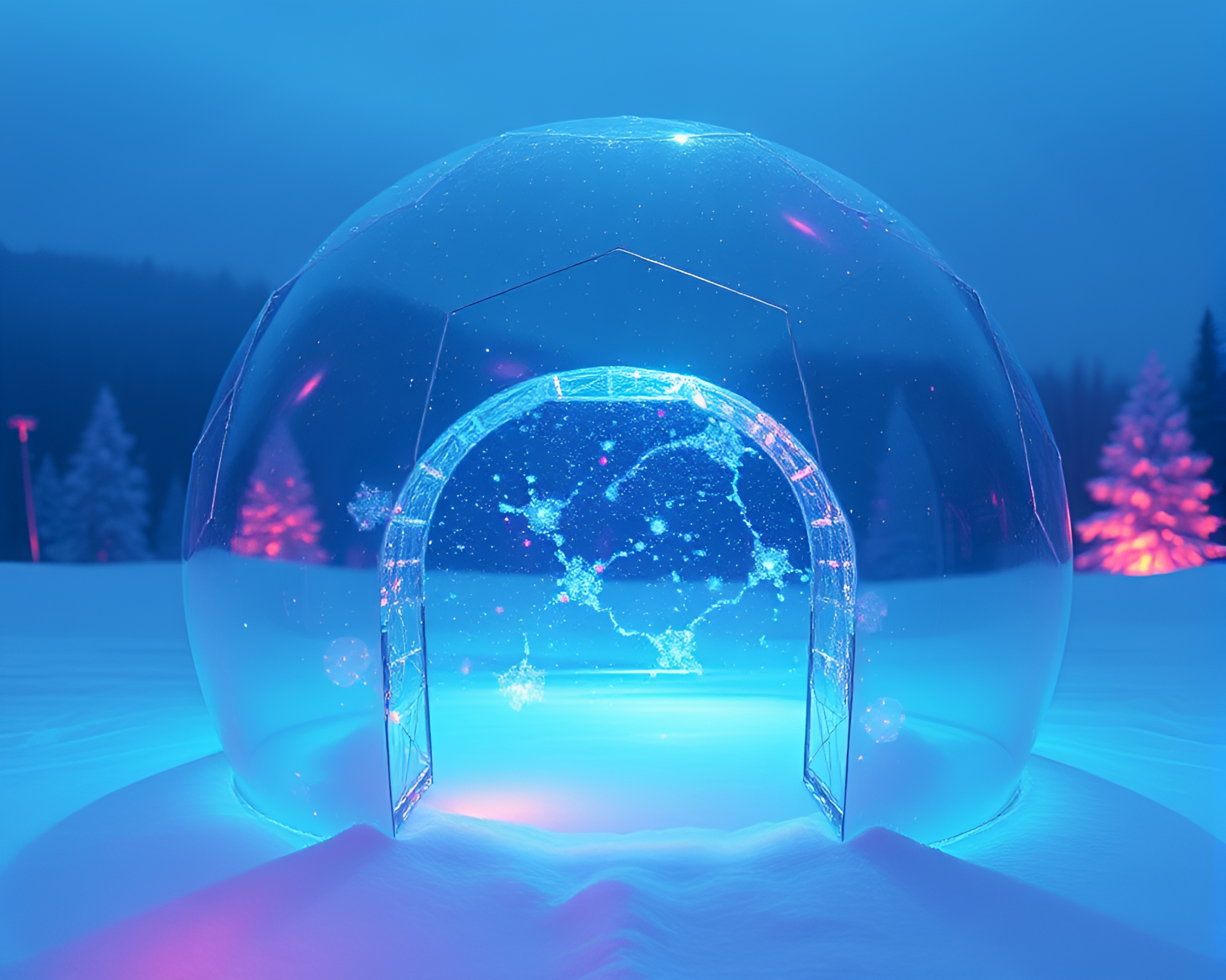 Fractal Glass Igloo in Digital Twilight Haze – free AI stock image