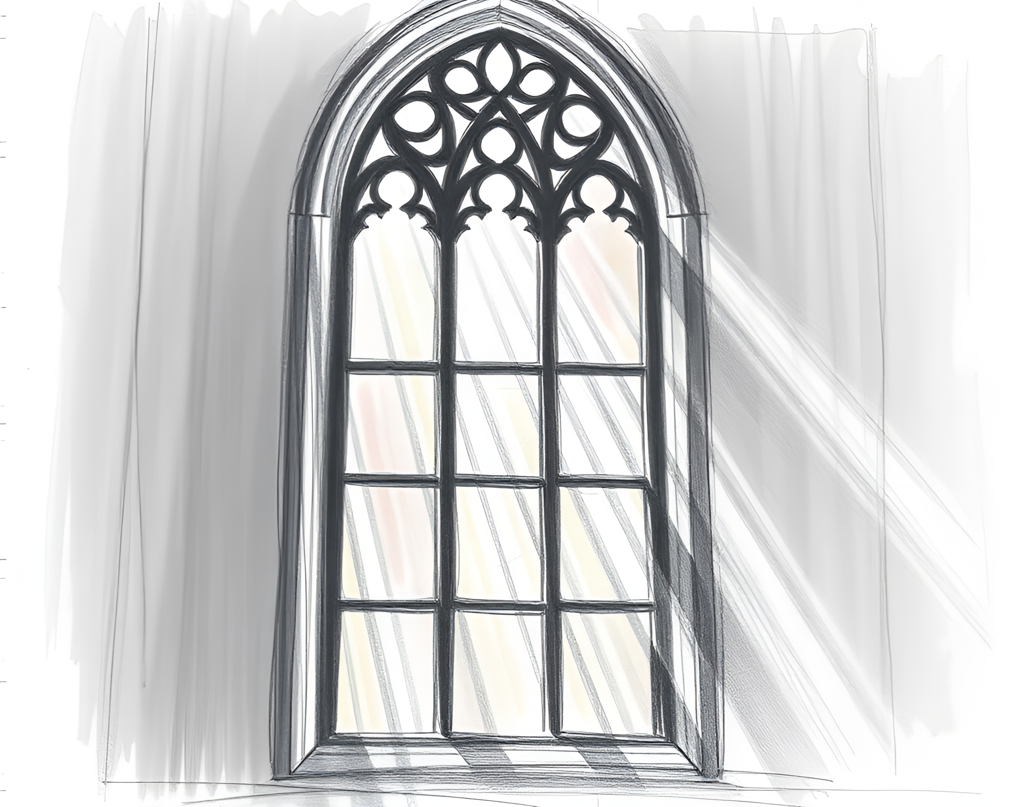 Majestic Stained-Glass Window Casting Ethereal Light Sketch – free AI stock image